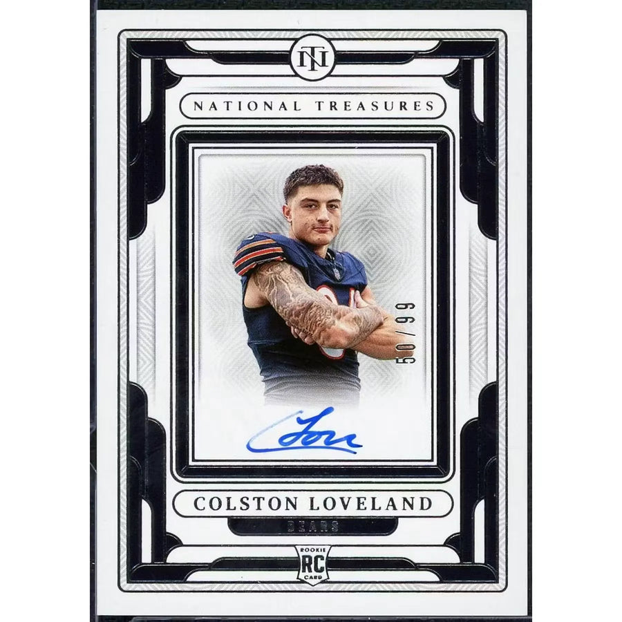 Colston Loveland Signed 2025 Panini National Treasures Rookie Card | Field Pass Auto/99
