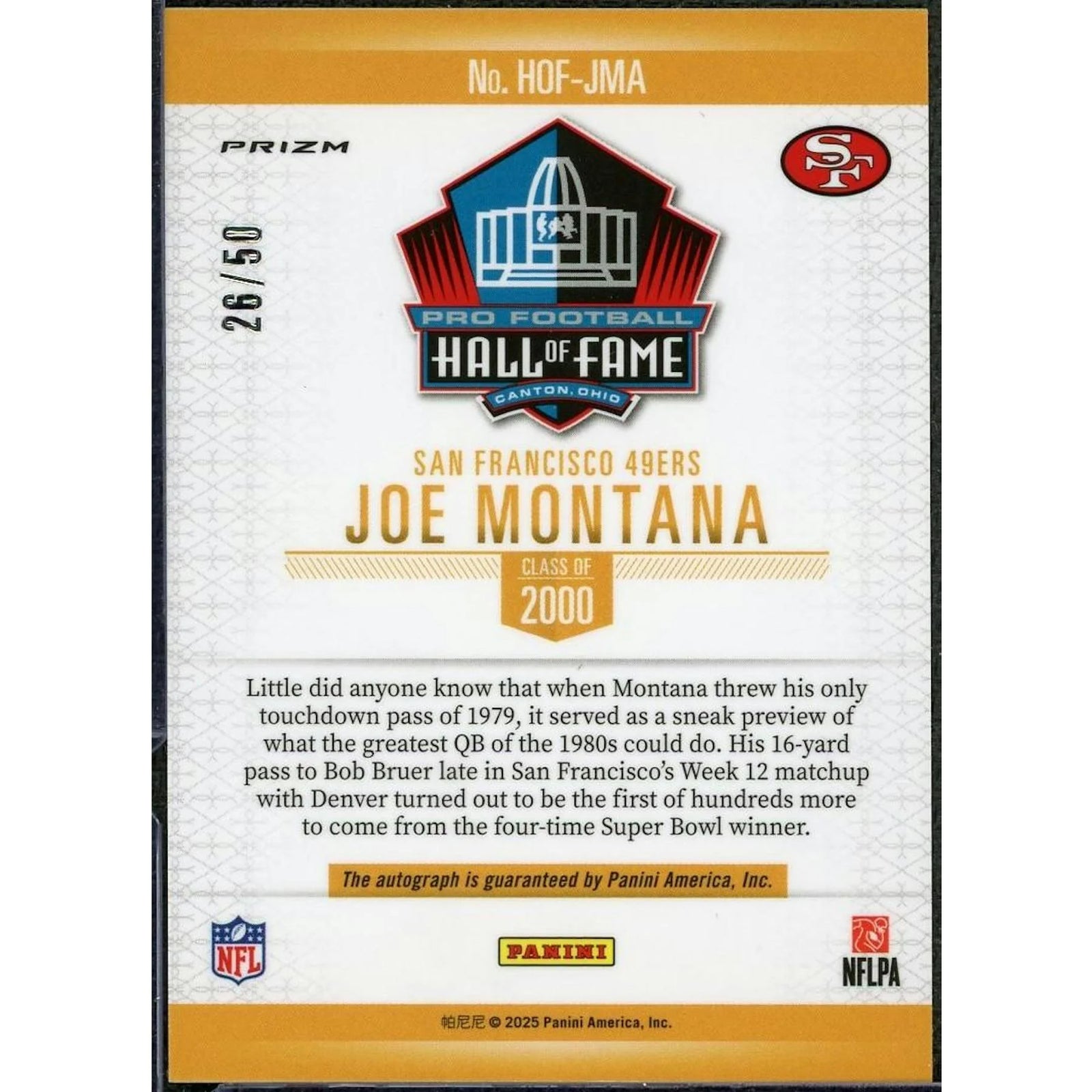 Joe Montana Signed Hall of Fame Card | 2025 Panini National Treasures Auto/50