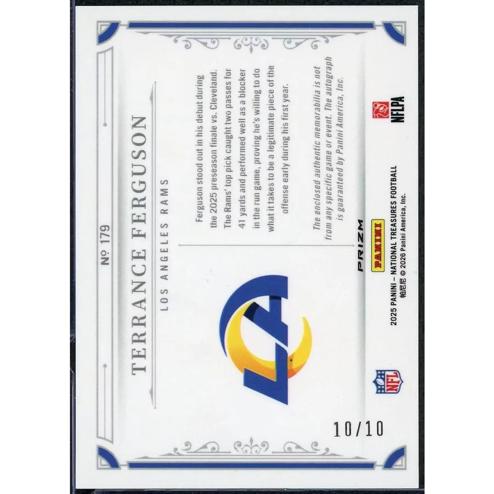 Terrance Ferguson Signed 2025 National Treasures Rookie Card | Gold Patch Auto/10