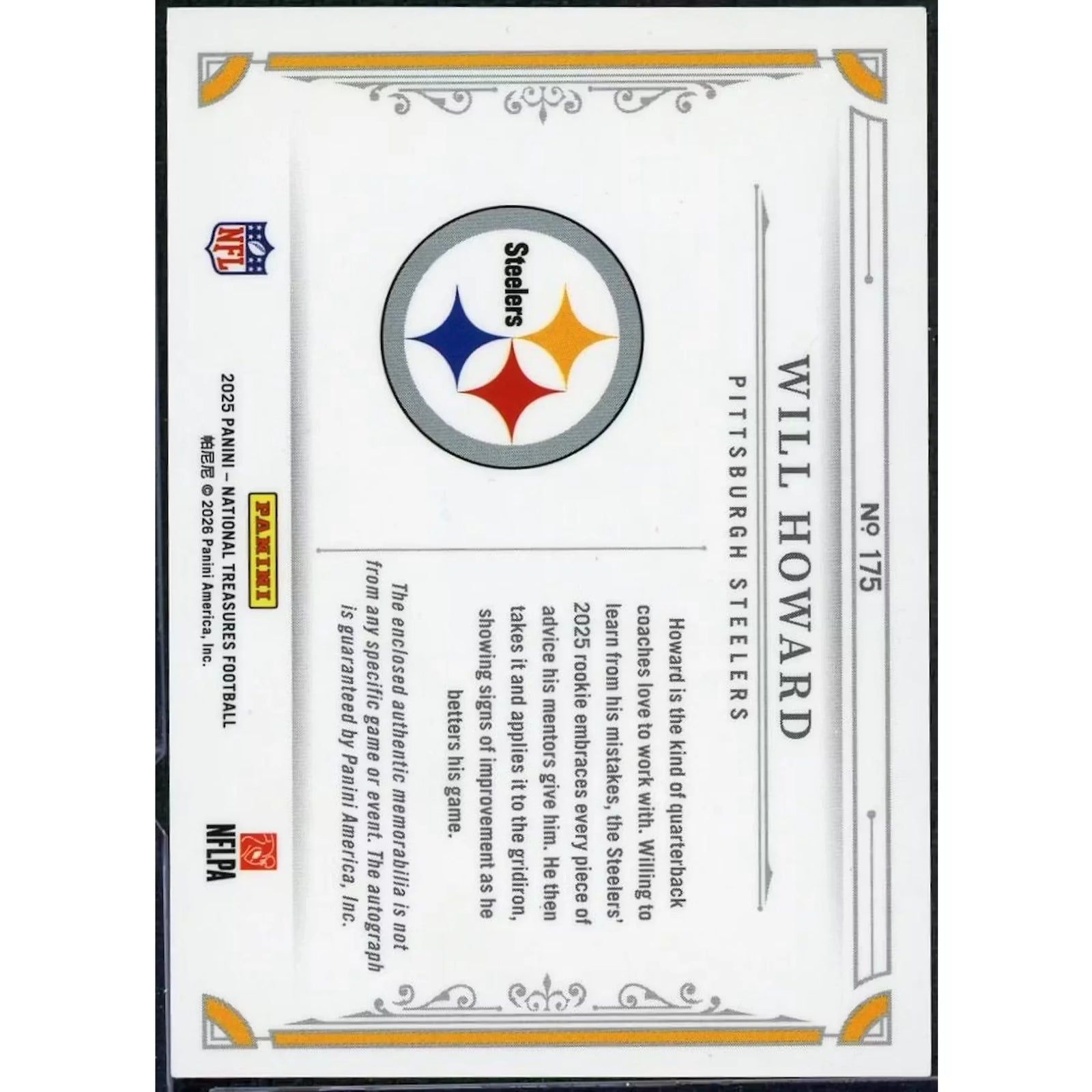 Will Howard Signed 2025 Panini National Treasures Rookie Patch Auto |/49
