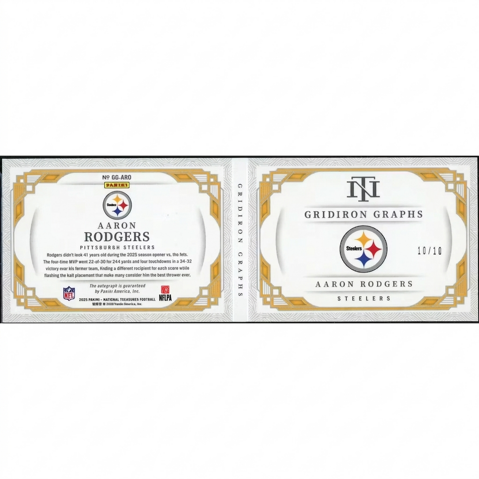 Aaron Rodgers Signed 2025 Panini National Treasures | Gridiron Graphs Booklet/10