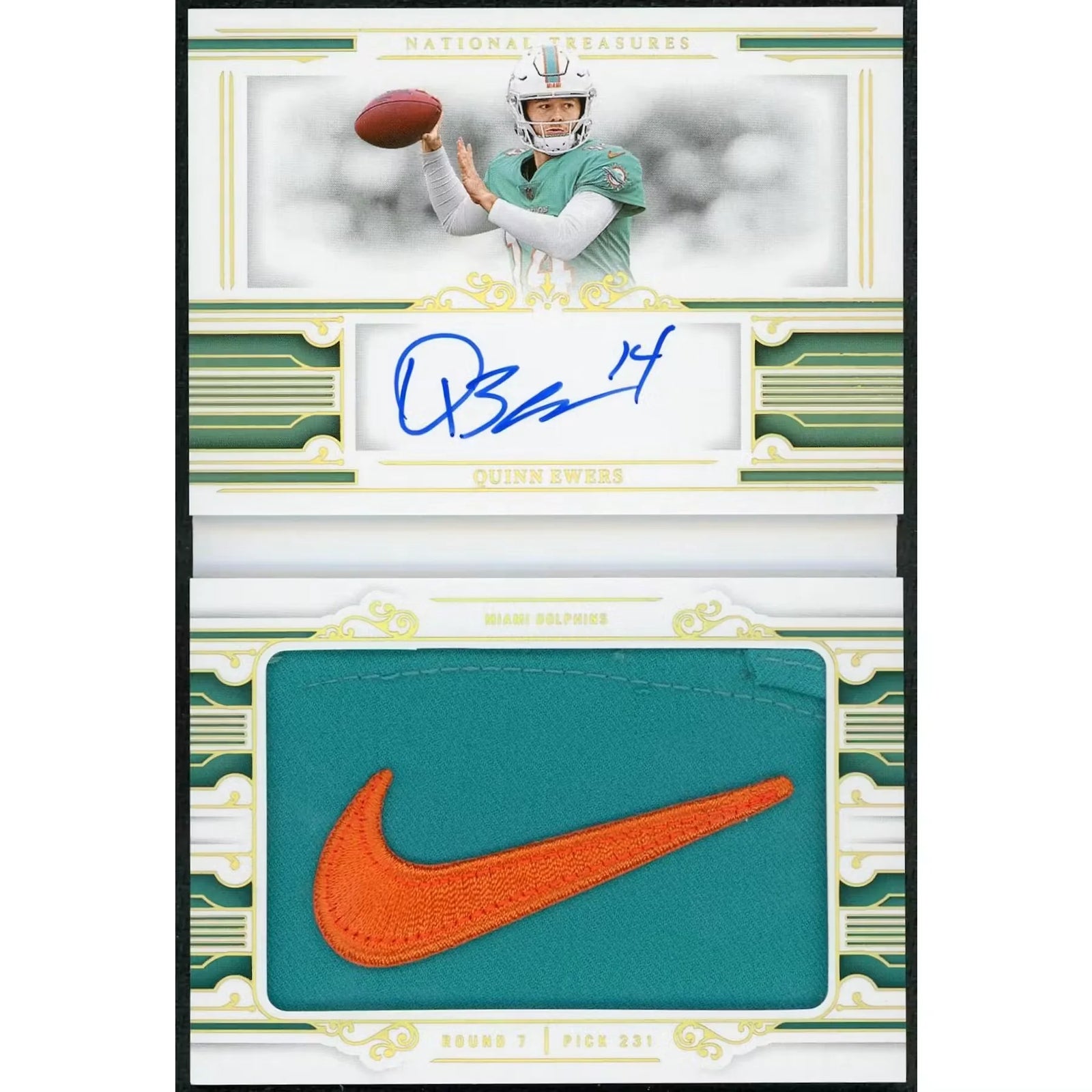 2025 Panini National Treasures Quinn Ewers Rookie Patch Auto Nike Swoosh Jumbo Prime Booklet/2