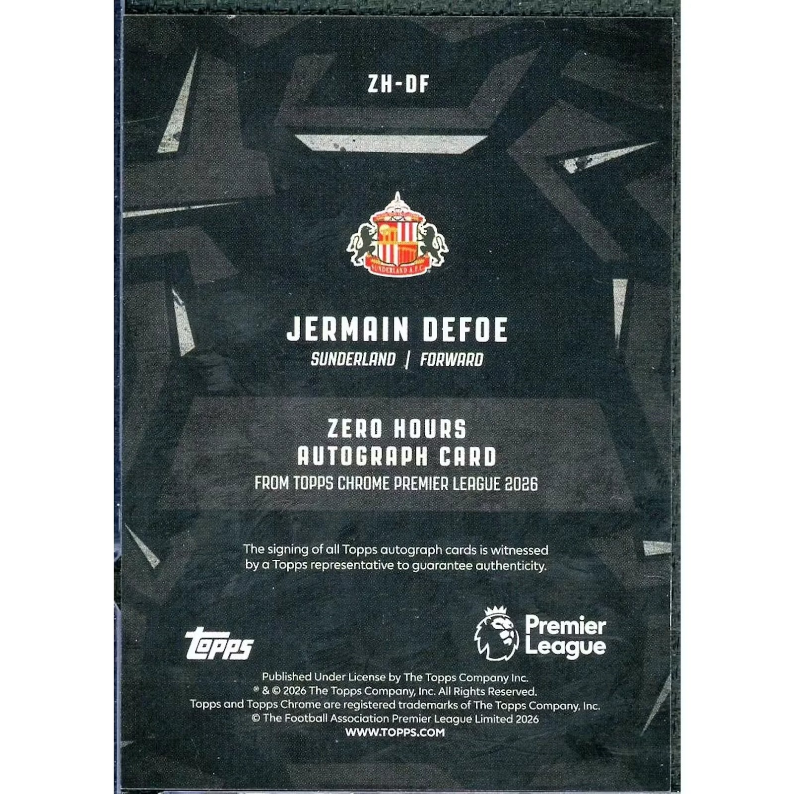 Jermain Defoe Signed 2026 Topps Chrome Zero Hours Card | Auto/20