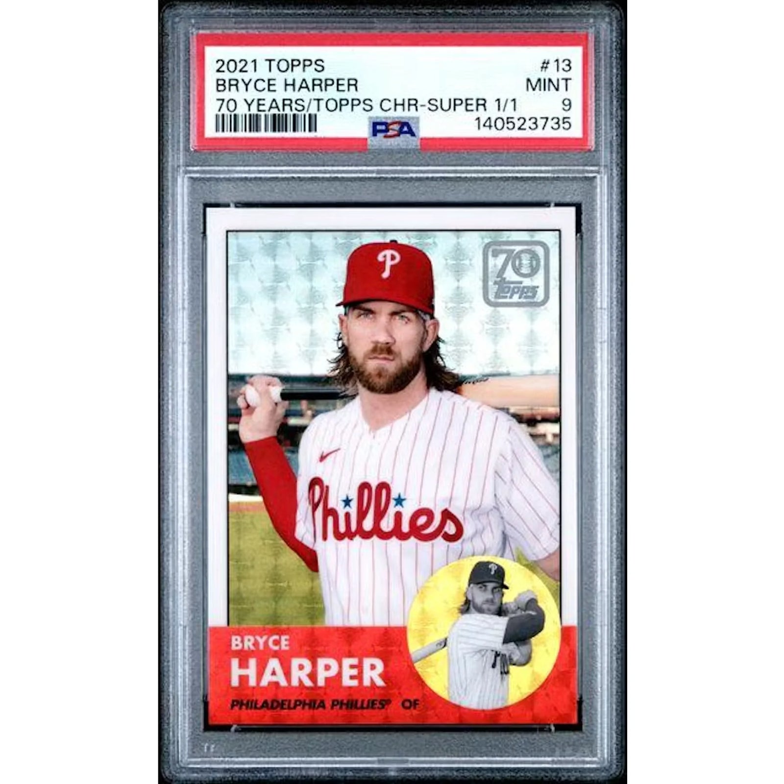 Bryce Harper 2021 Topps Chrome 70 Years Superfractor 1/1 | PSA 9