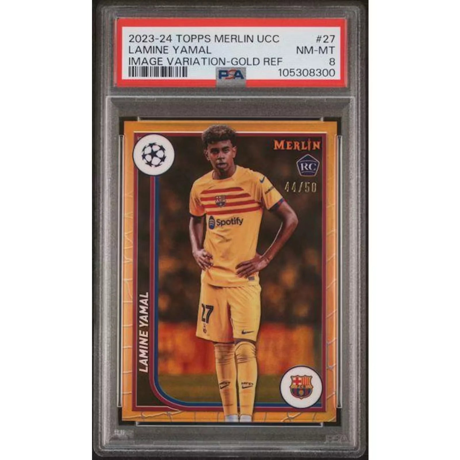 Lamine Yamal 2023-24 Topps Merlin Gold Refractor | PSA 8