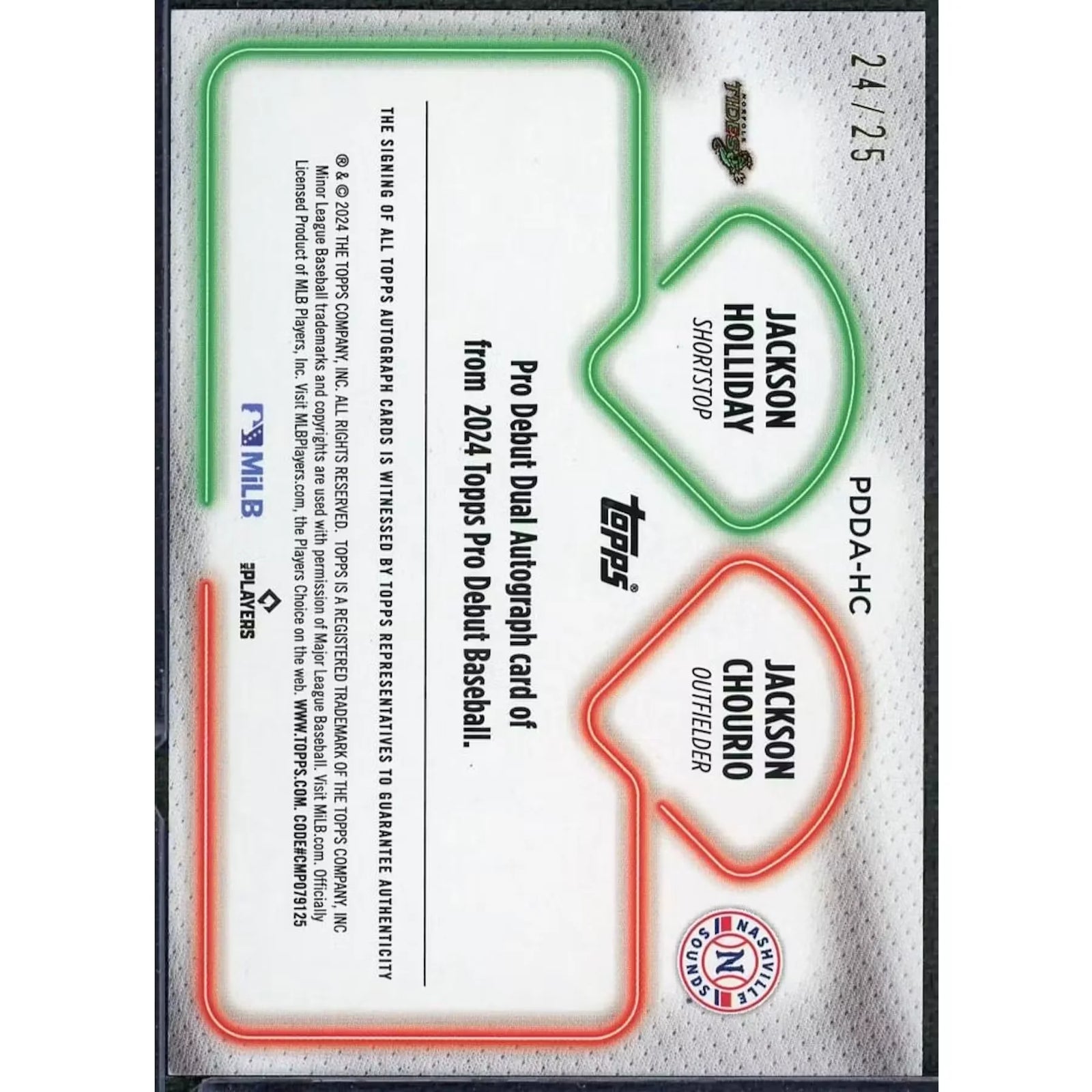Jackson Holliday & Jackson Chourio Signed 2024 Topps Pro Debut Dual Auto Card |/25