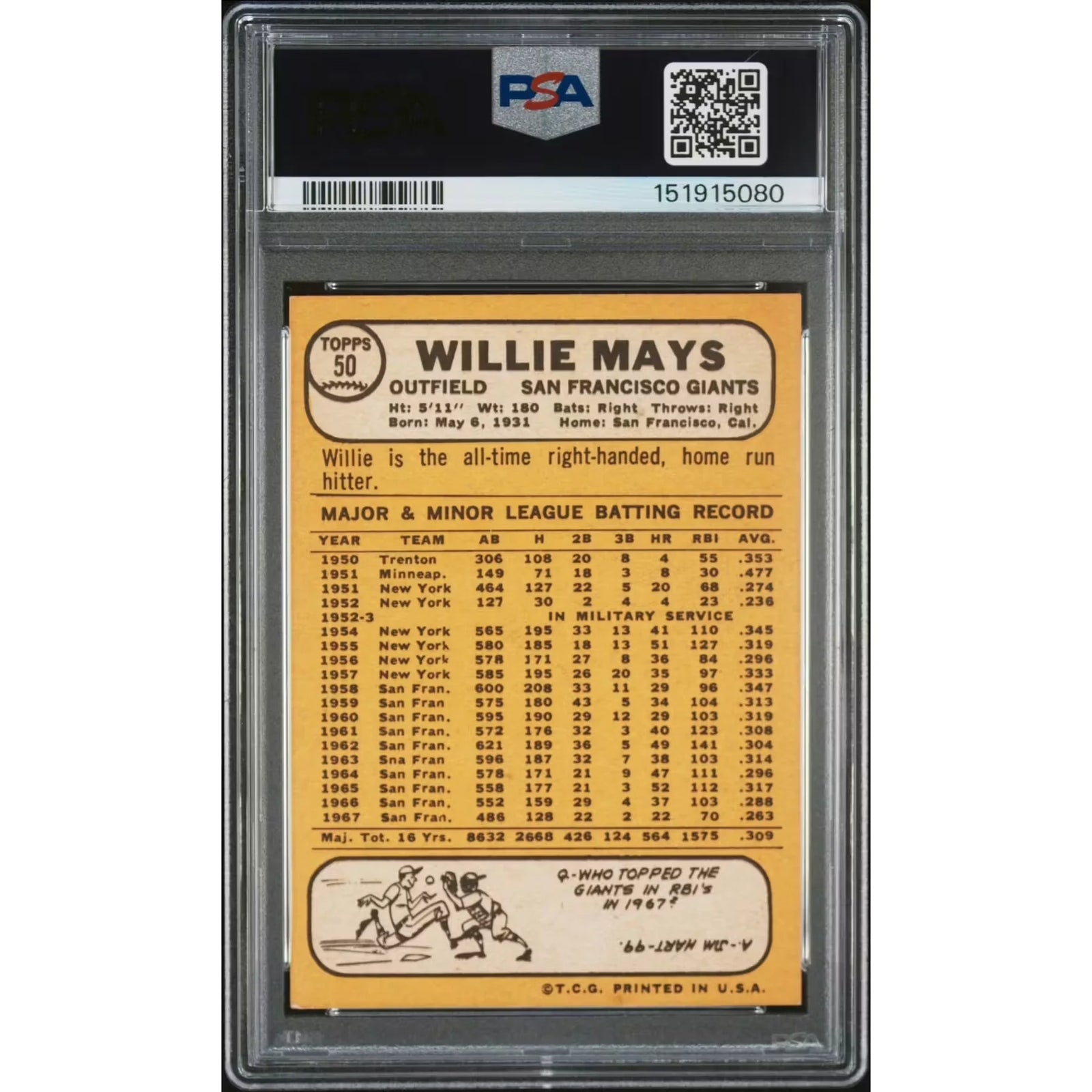 1968 Topps Willie Mays #50 PSA 4 - D2