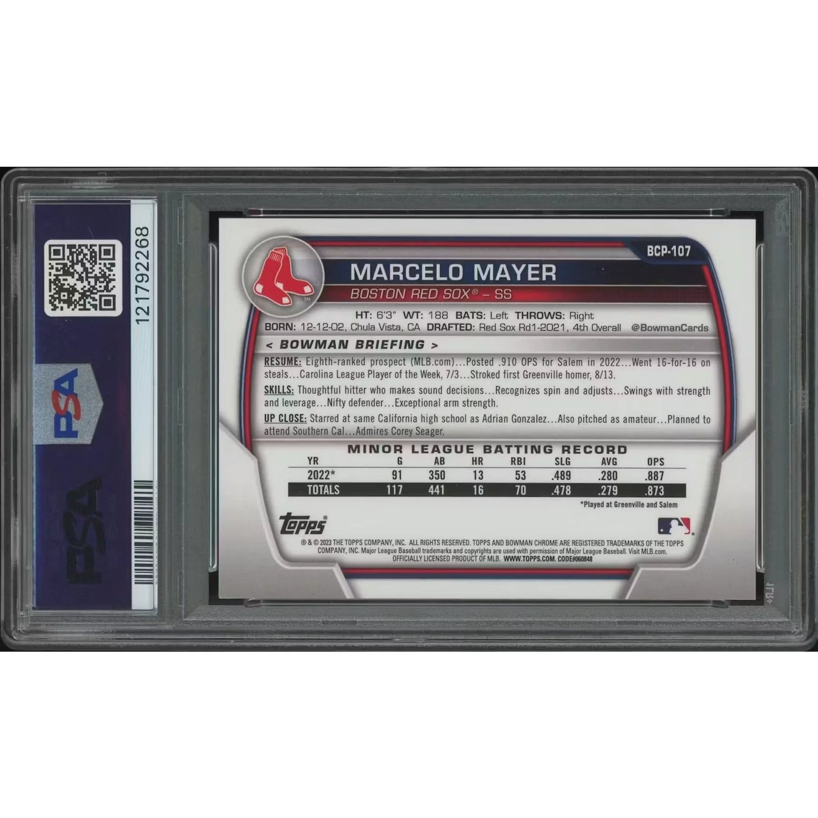 Marcelo Mayer 2023 Bowman Chrome Sapphire Orange Refractor Rookie #36 Card | PSA 9