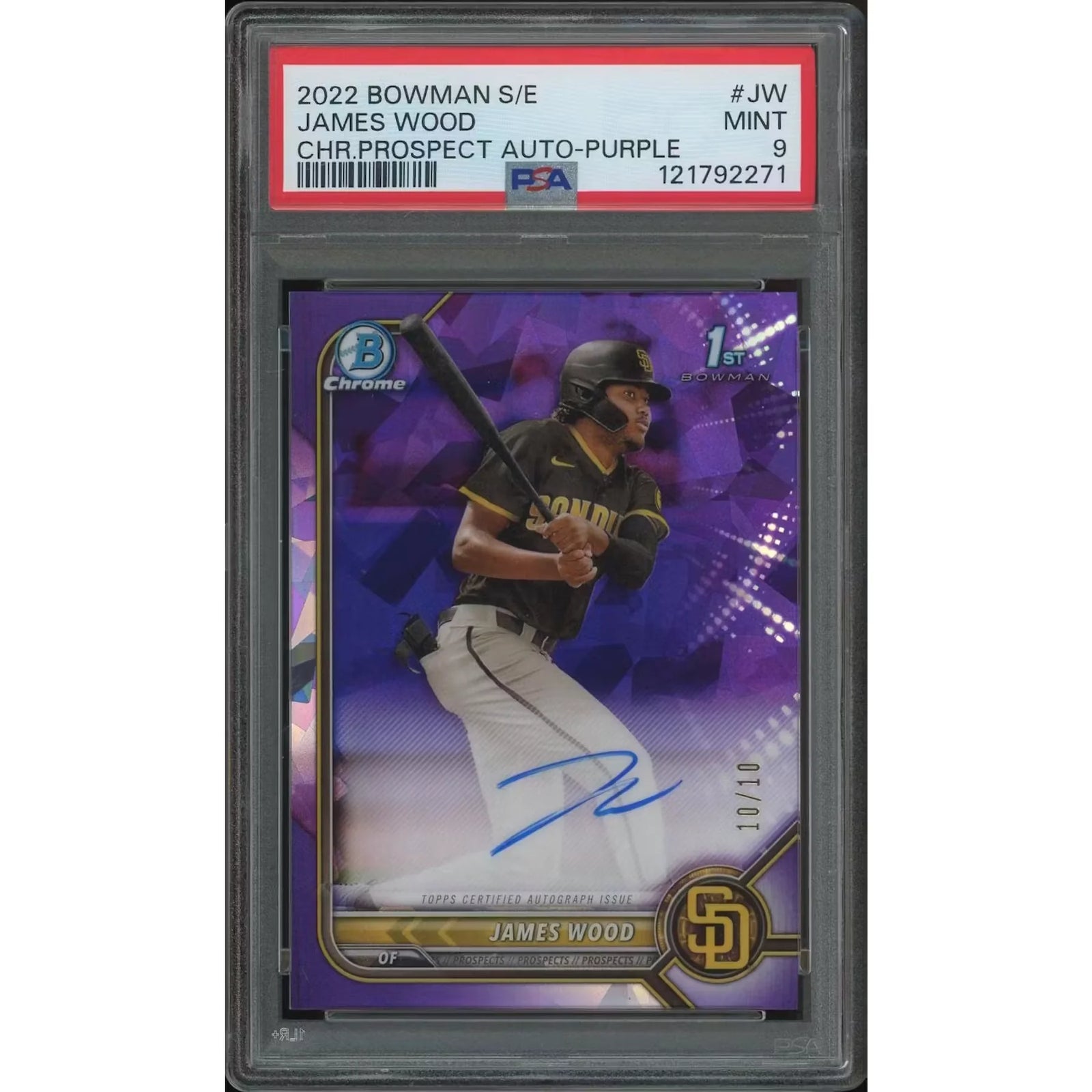 James Wood Signed 2022 Bowman Chrome Sapphire #10 Card | Purple Refractor Rookie Auto PSA