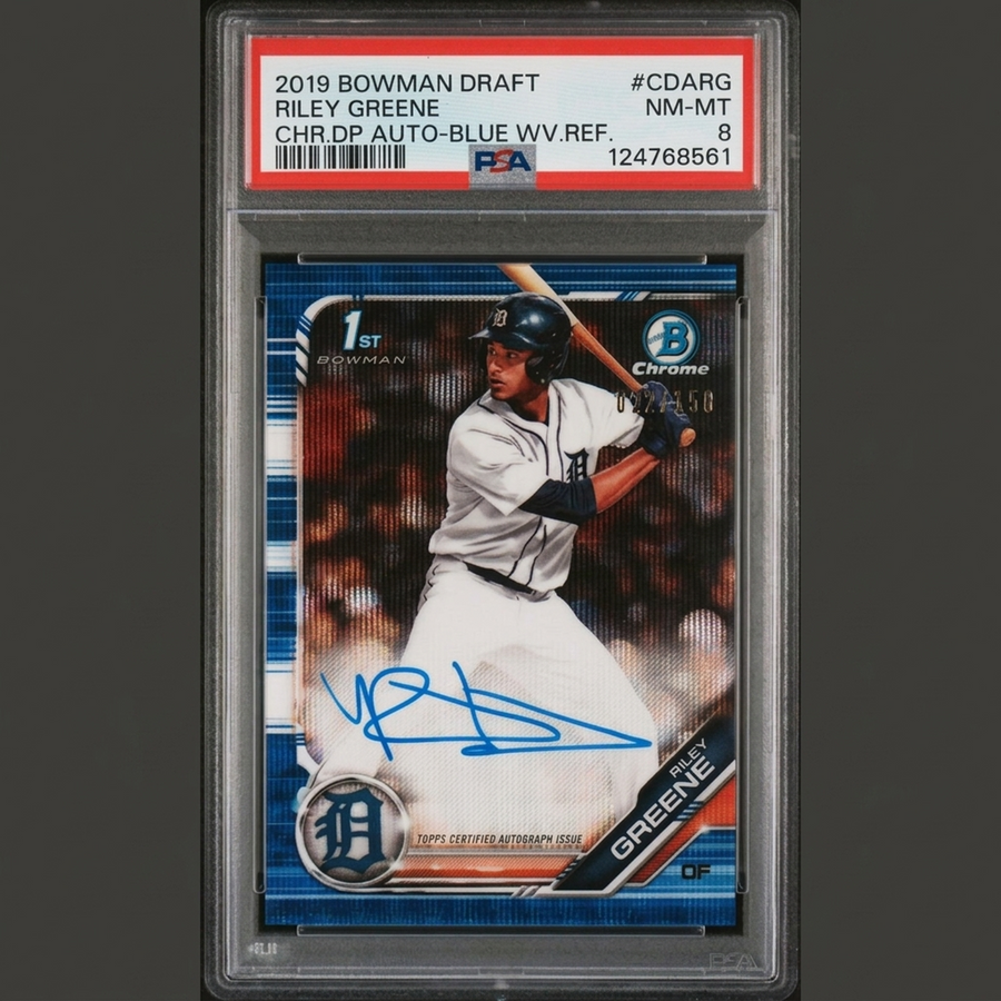 Riley Greene 2019 Bowman Draft Blue Wave Refractor Auto | PSA 8