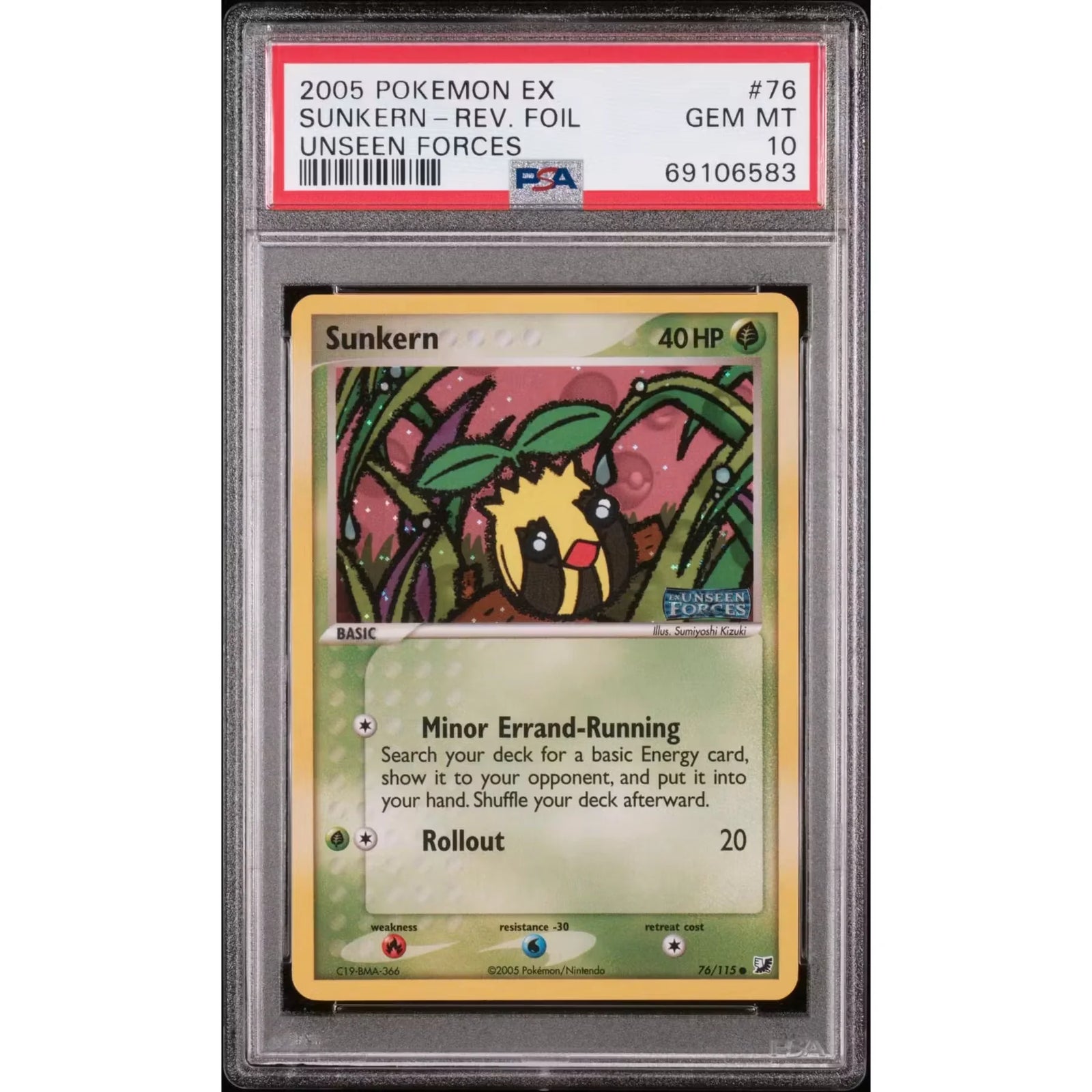 2005 Pokemon Unseen Forces Sunkern Reverse Foil 76/115 | PSA 10