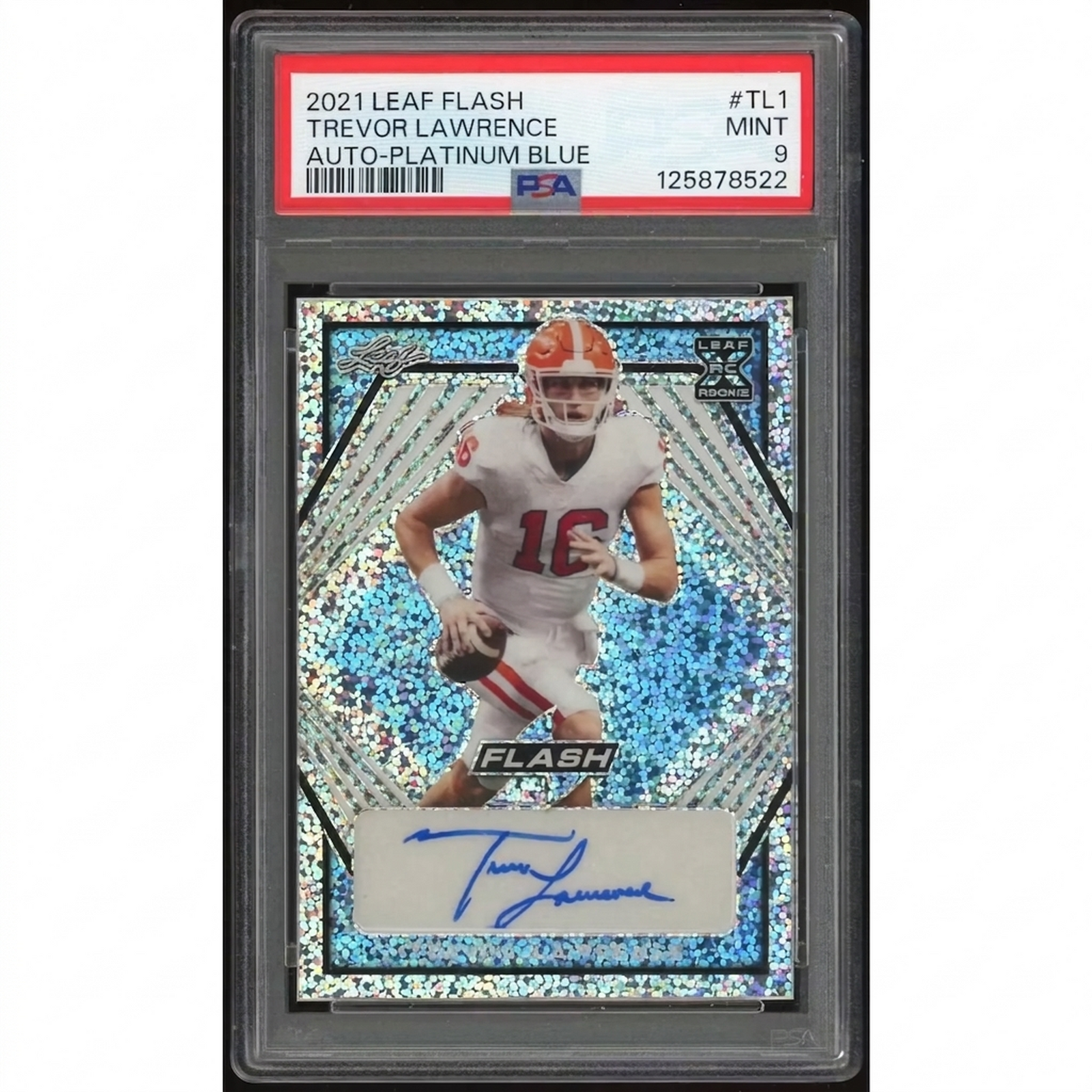Trevor Lawrence 2021 Leaf Flash RC Auto | Platinum Blue PSA 9