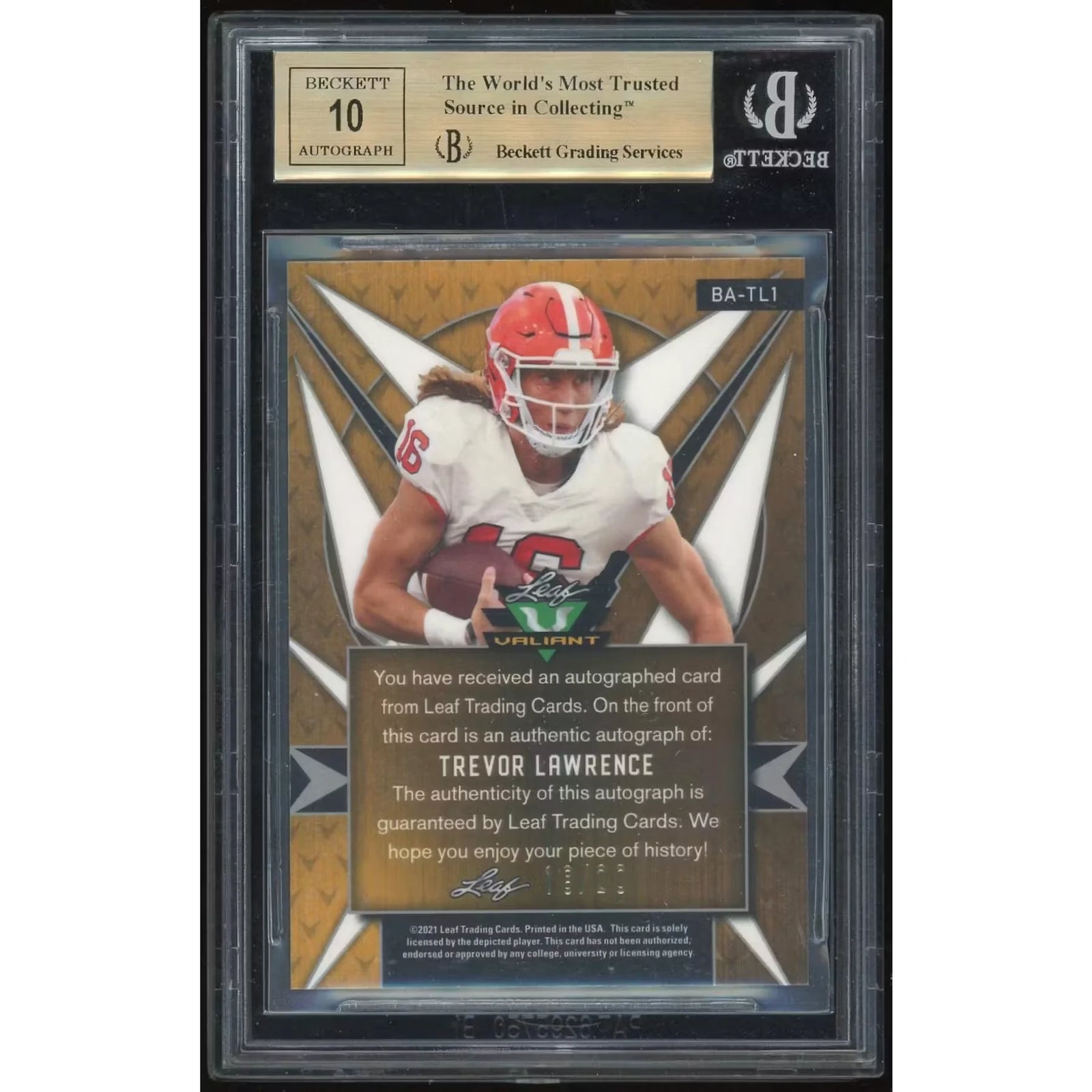 Trevor Lawrence 2021 Leaf Valiant Rookie Card | BGS 9.5 Platinum Blue #/20