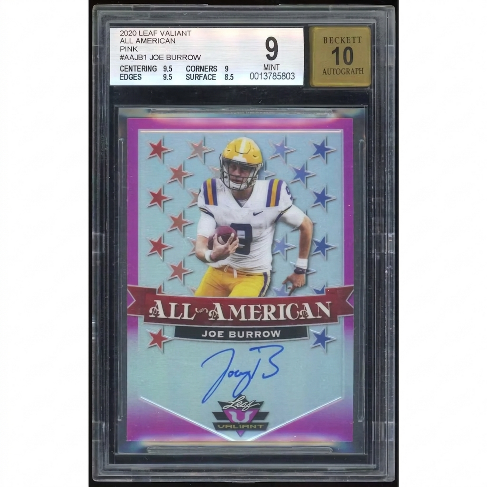 Joe Burrow Signed Rookie Card | 2020 Leaf Valiant All-American Pink Auto