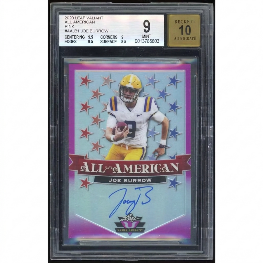Joe Burrow Signed Rookie Card | 2020 Leaf Valiant All-American Pink Auto