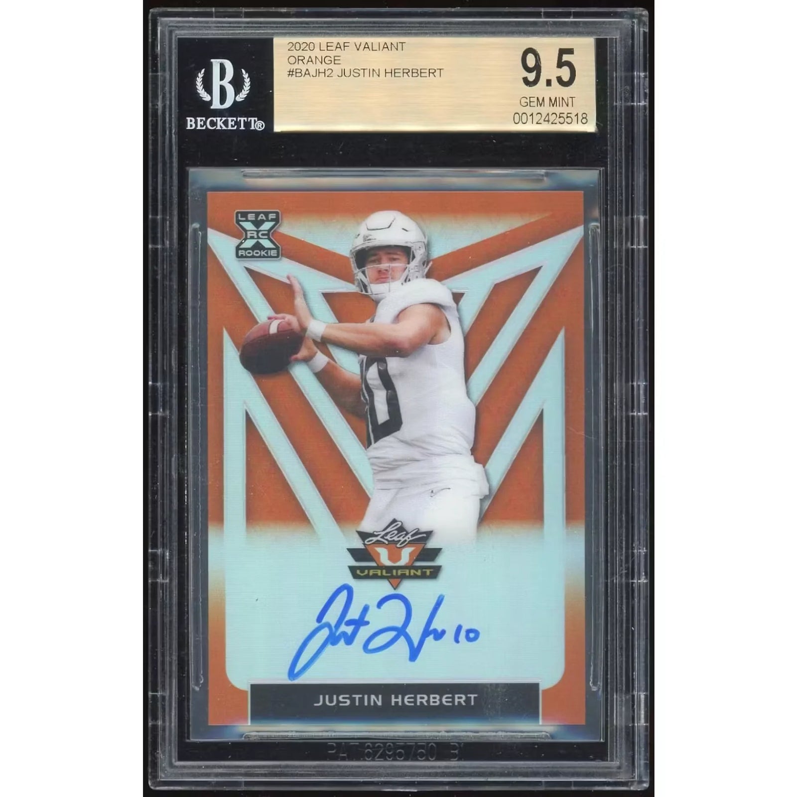 2020 Leaf Valiant #BAJH2 Justin Herbert RC Auto Orange #/50 BGS 9.5 Auto 10 *5518