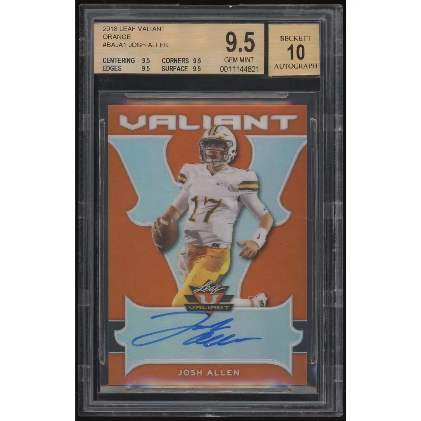 Josh Allen 2018 Leaf Valiant Rookie Auto Orange | BGS 9.5