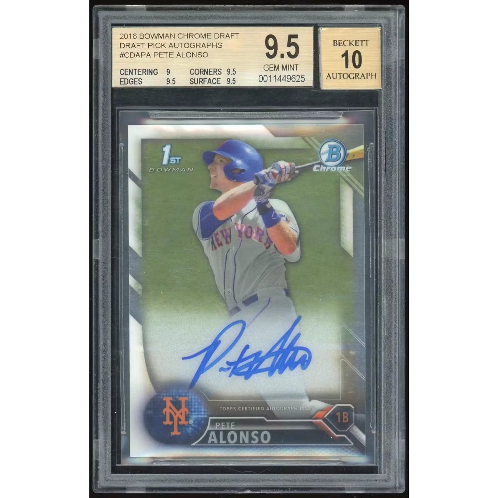 Pete Alonso Signed 2016 Bowman Chrome Draft Card | BGS 9.5 Auto 10