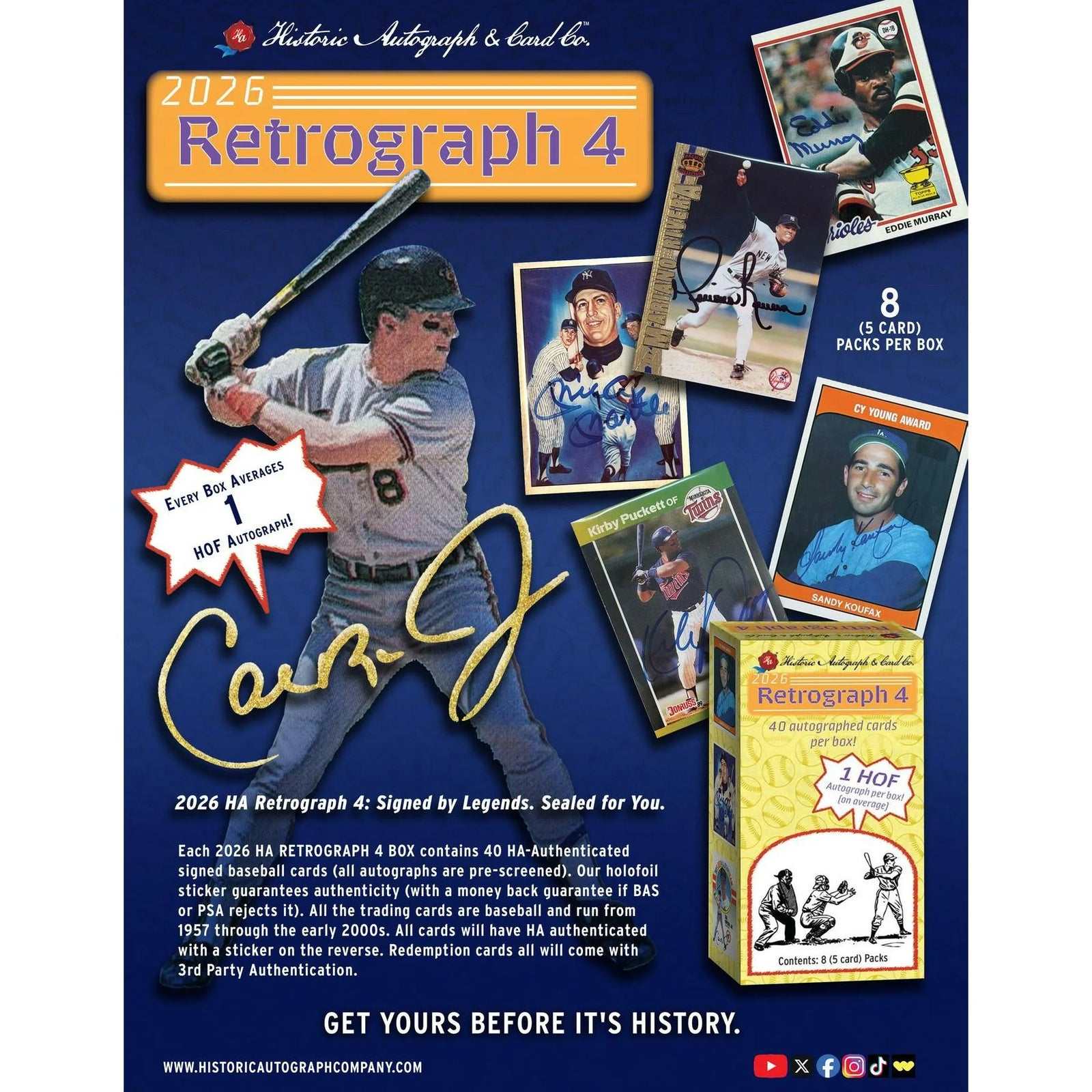 DRAFT - Presell 2026 Historic Autographs Retrograph 4 Baseball Hobby 20-Box Case (Presell) Releases May. 21st, 2026