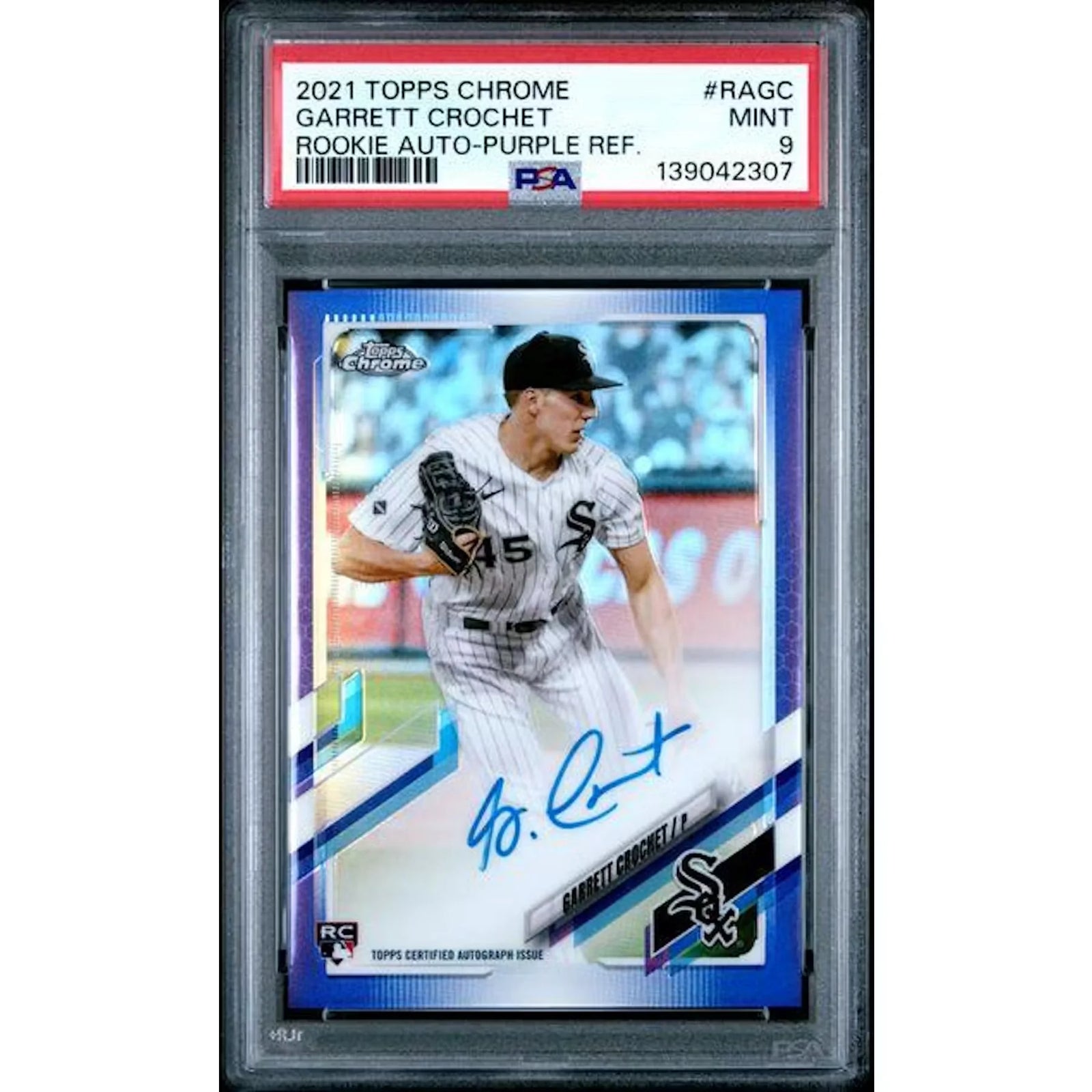 Garrett Crochet Signed 2021 Topps Chrome Rookie Purple Refractor | PSA 9