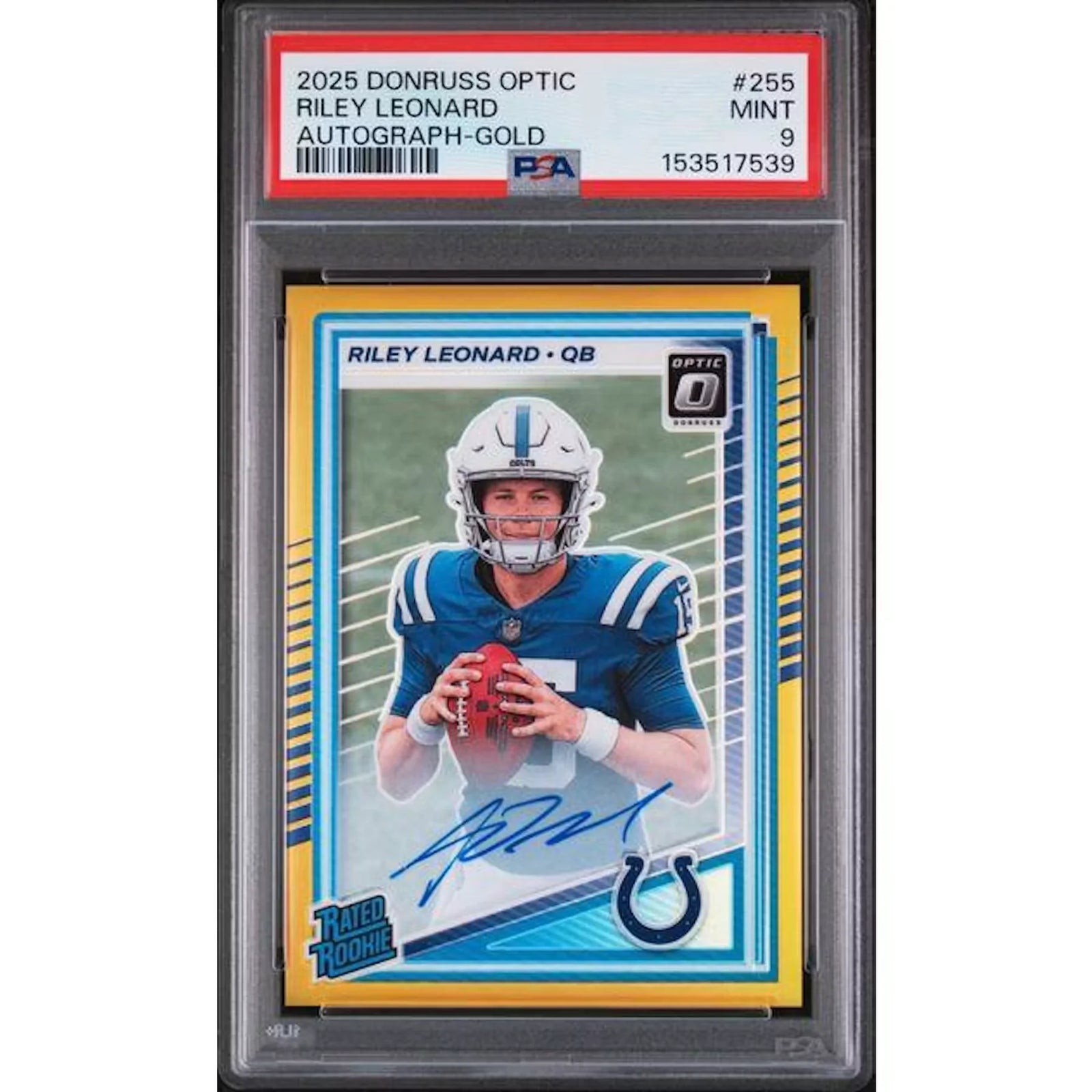 Riley Leonard Signed 2025 Panini Donruss Optic Gold Rookie Card | PSA 9