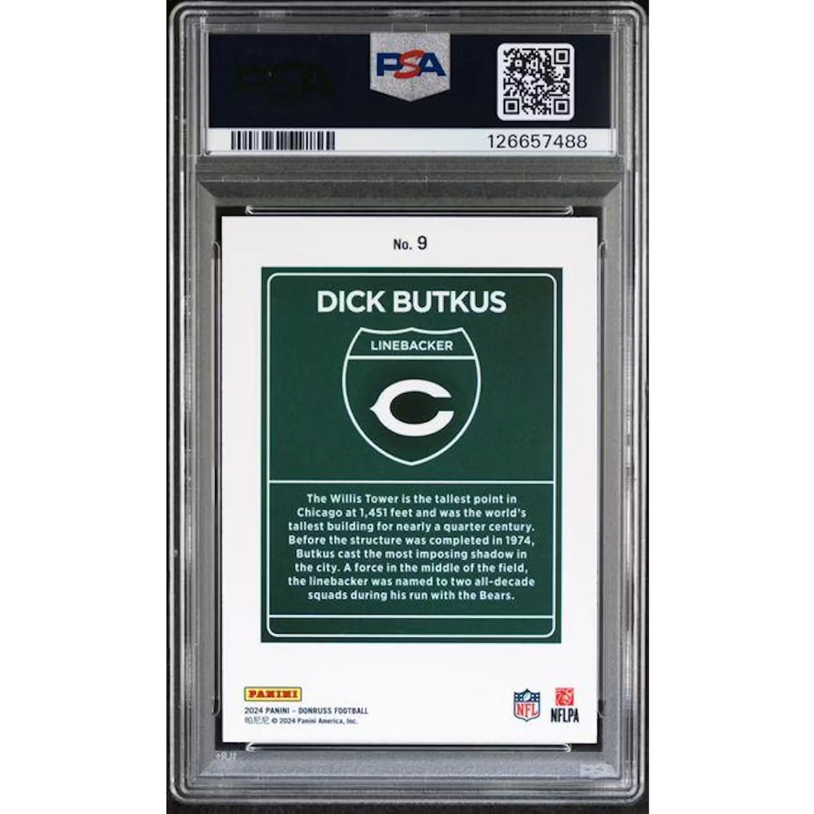 Dick Butkus 2024 Panini Donruss Downtown #9 Card | PSA 9