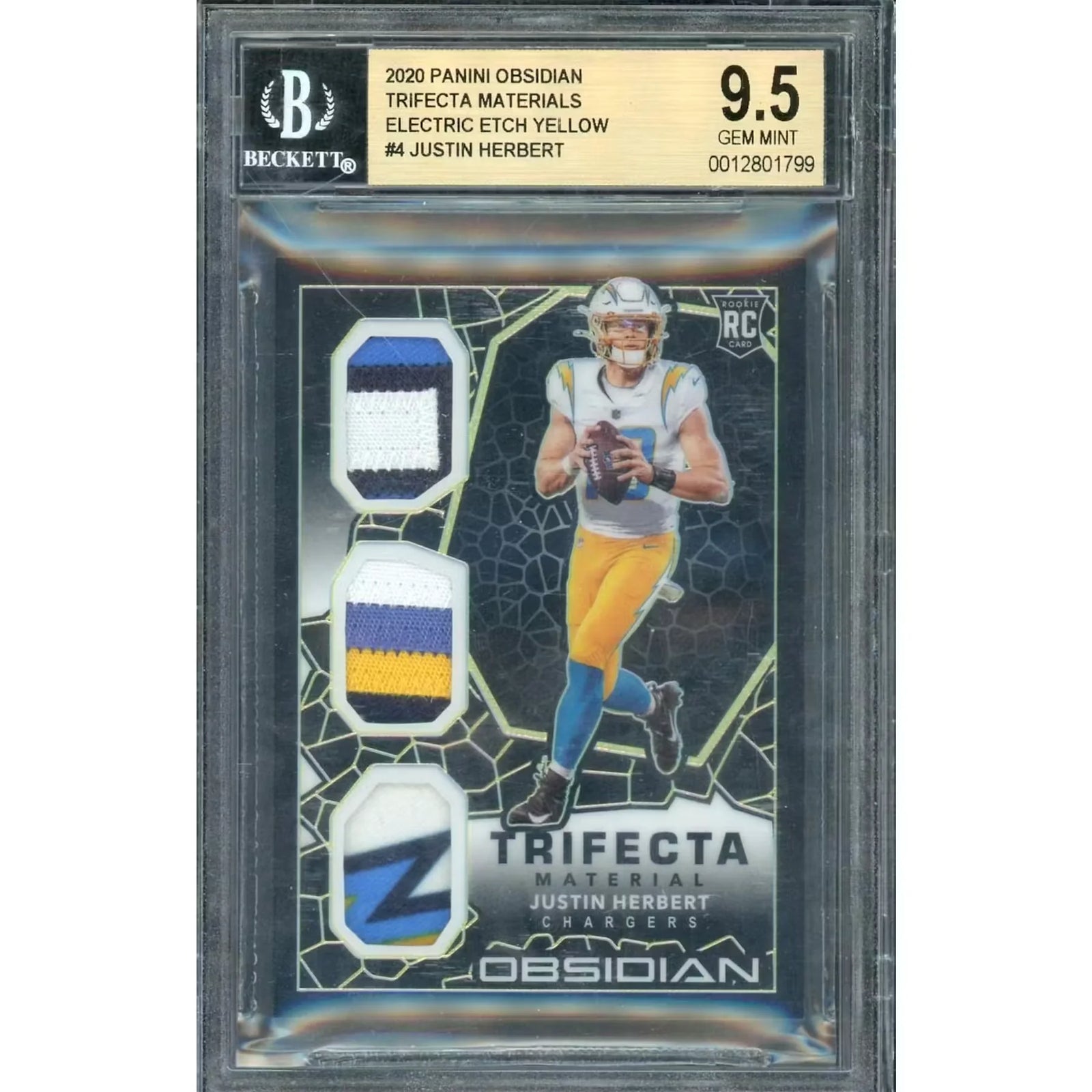 Justin Herbert 2020 Panini Obsidian Trifecta Materials Card | BGS 9.5