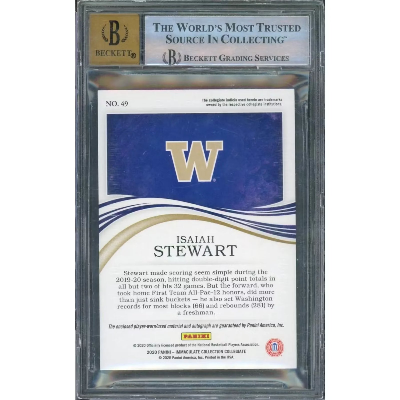 Isaiah Stewart Signed Rookie Patch Auto | 2020-21 Panini Immaculate BGS 8.5