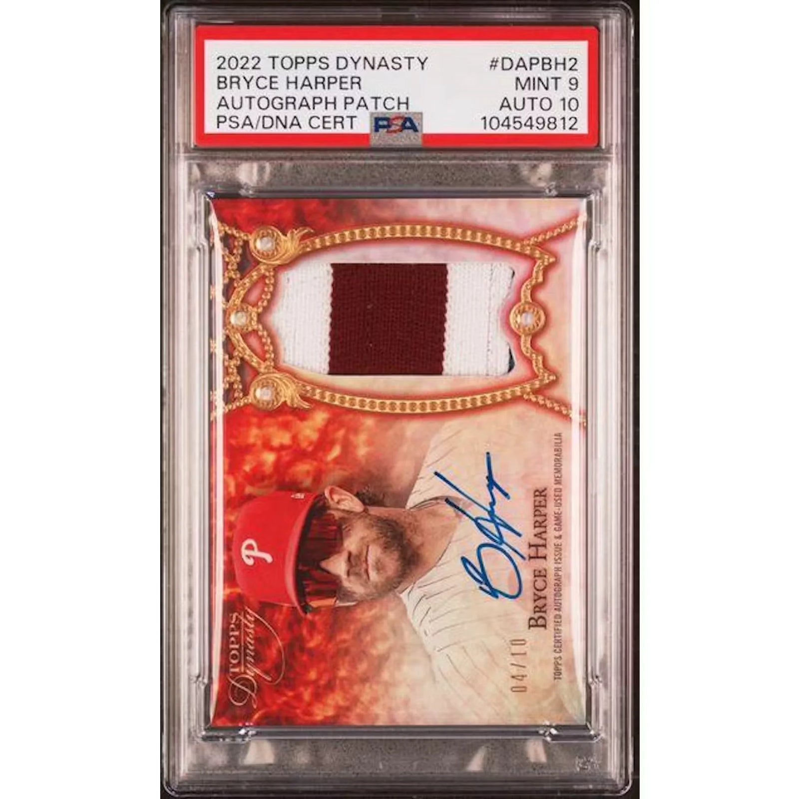 Bryce Harper Signed 2022 Topps Dynasty Patch Auto Card | PSA 9 Auto 10