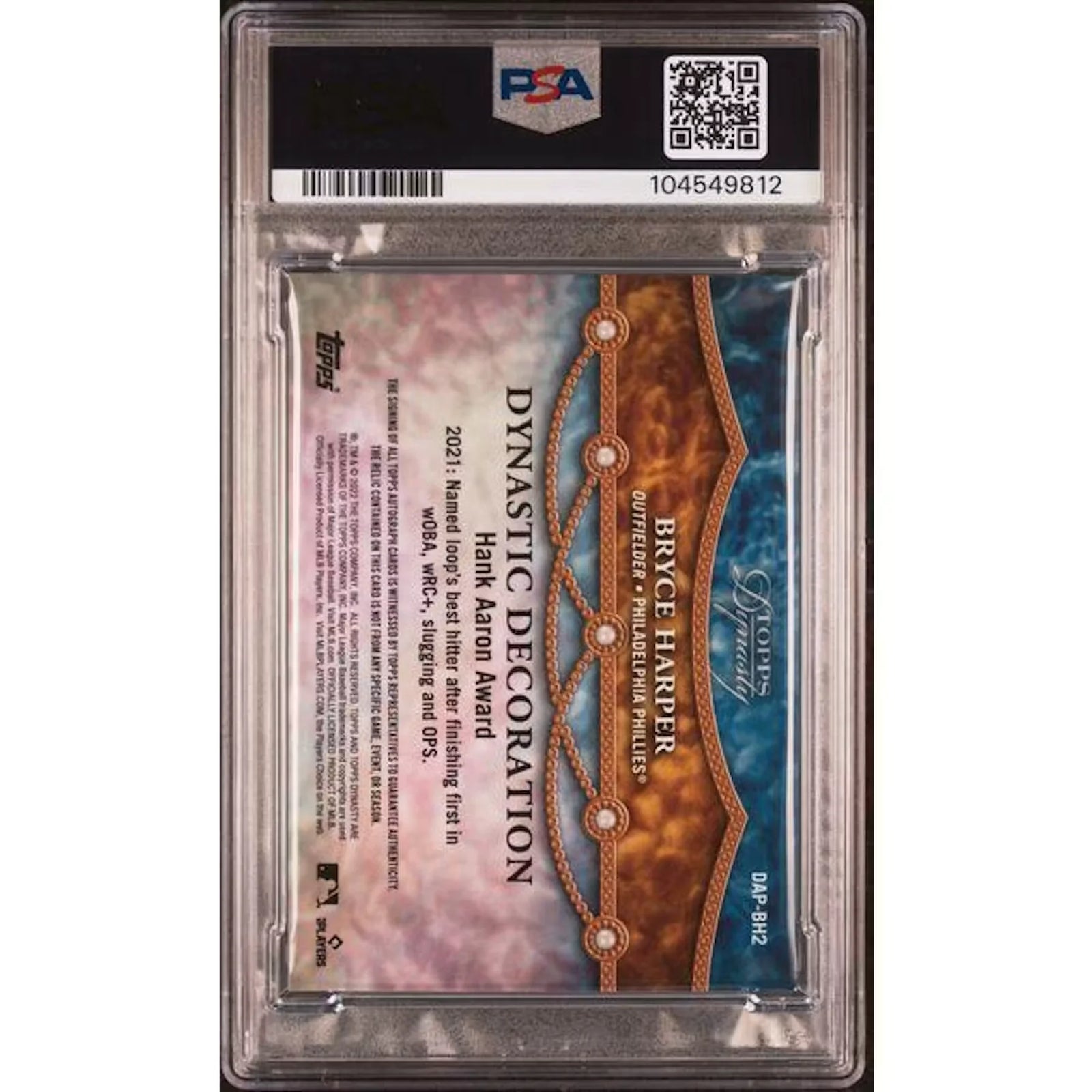 Bryce Harper Signed 2022 Topps Dynasty Patch Auto Card | PSA 9 Auto 10