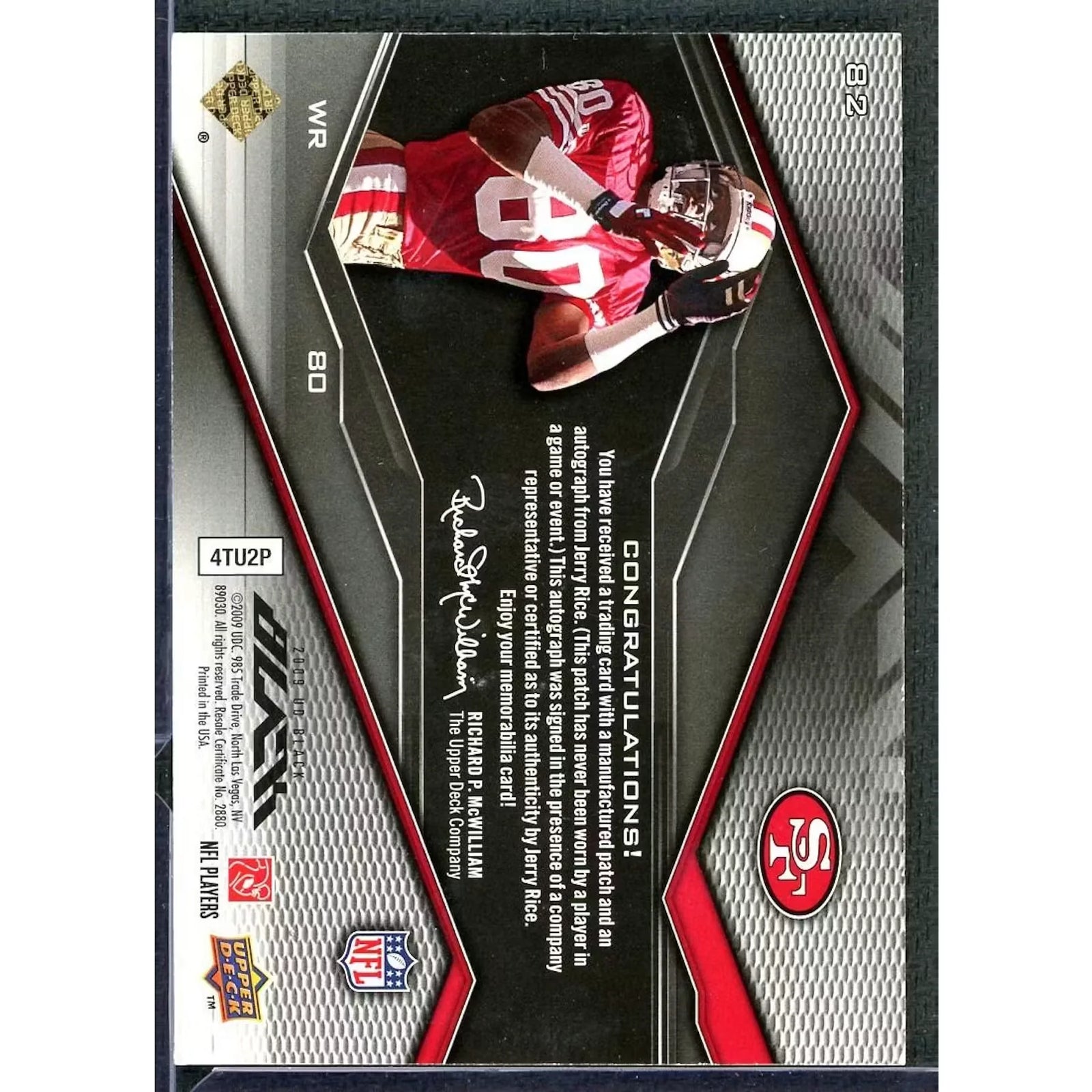 Jerry Rice Signed 2009 Upper Deck Black Card | Gold Patch Auto/10