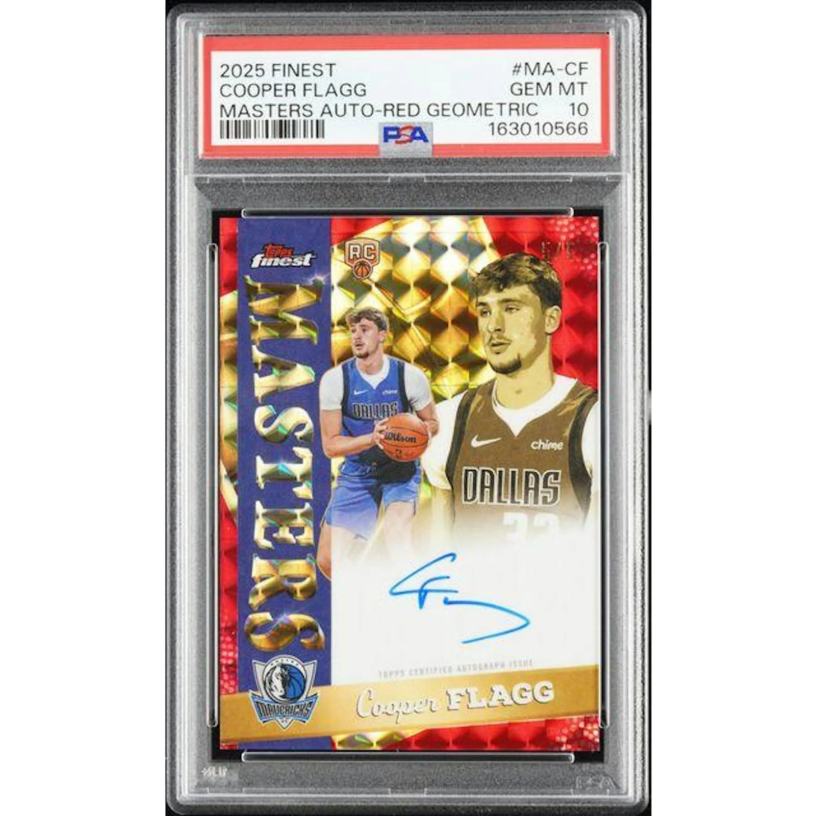 Cooper Flagg Signed 2025-26 Topps Finest Card | Masters Red Geometric Auto/5 PSA 10