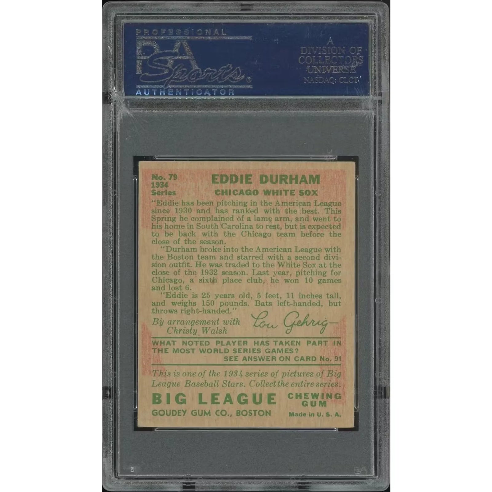 Eddie Durham 1934 Goudey Baseball Card #79 | PSA 5 Rookie