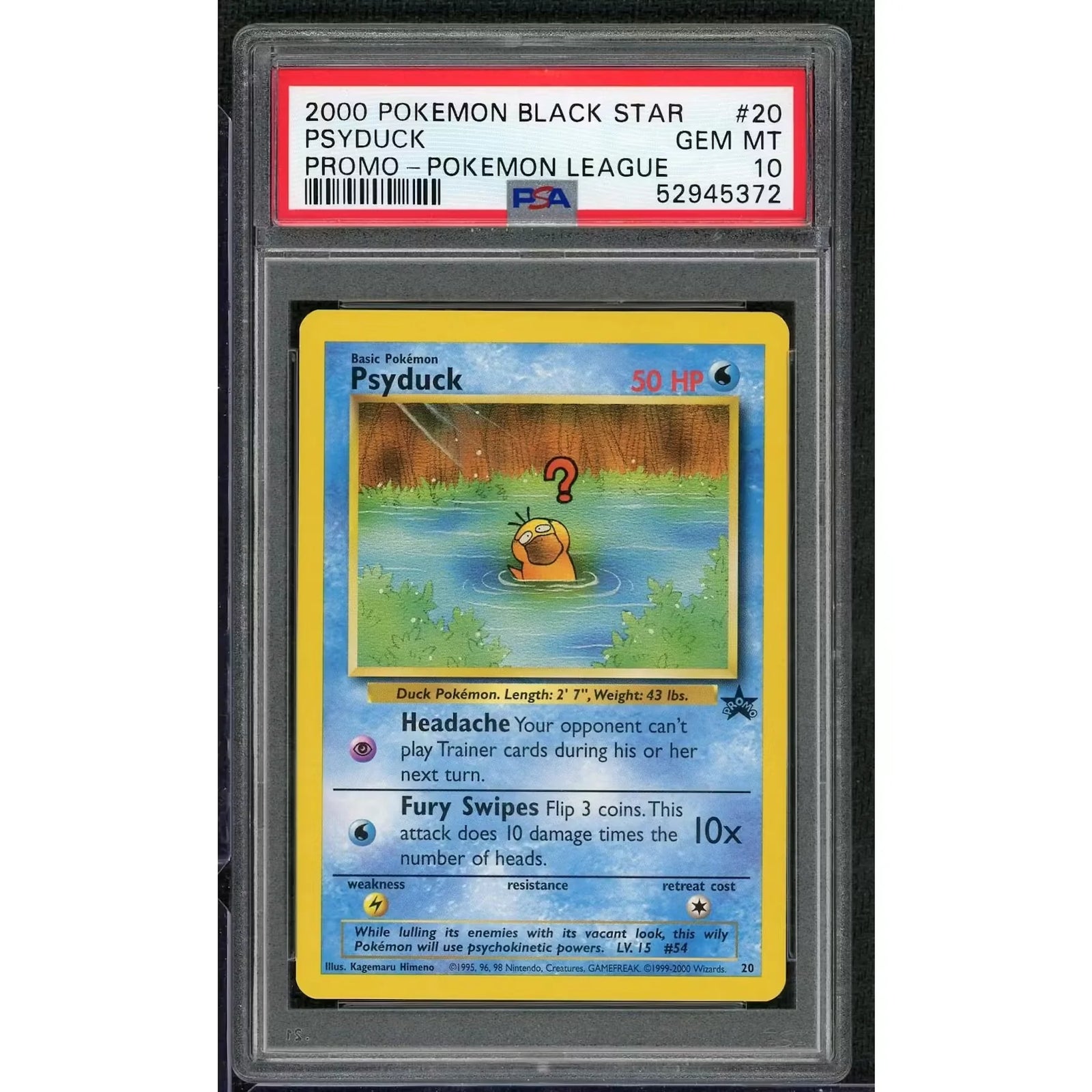 2000 Pokemon Black Star Psyduck League Promo #20 | PSA 10