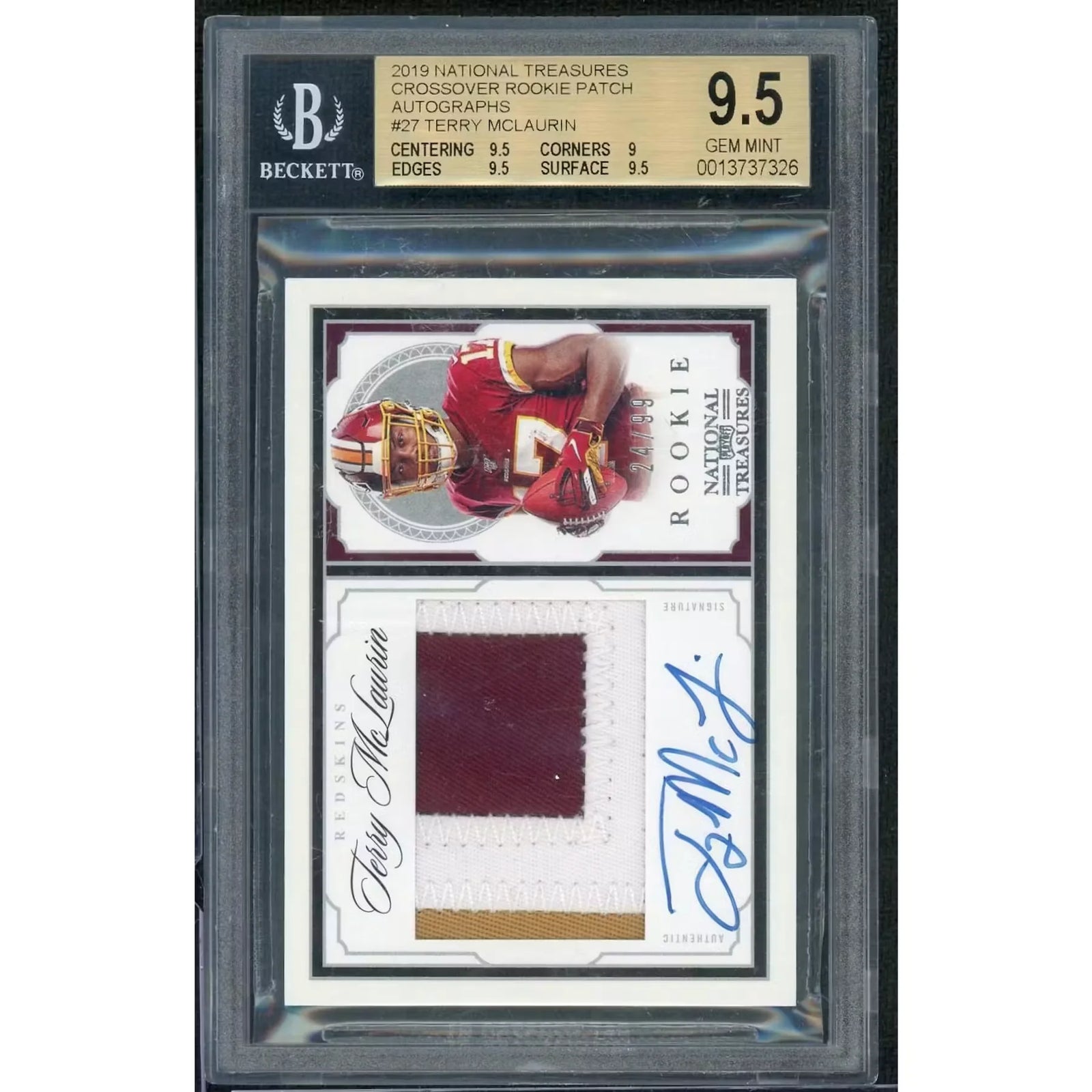 Terry McLaurin 2019 National Treasures Crossover Rookie Patch Auto | BGS 9.5