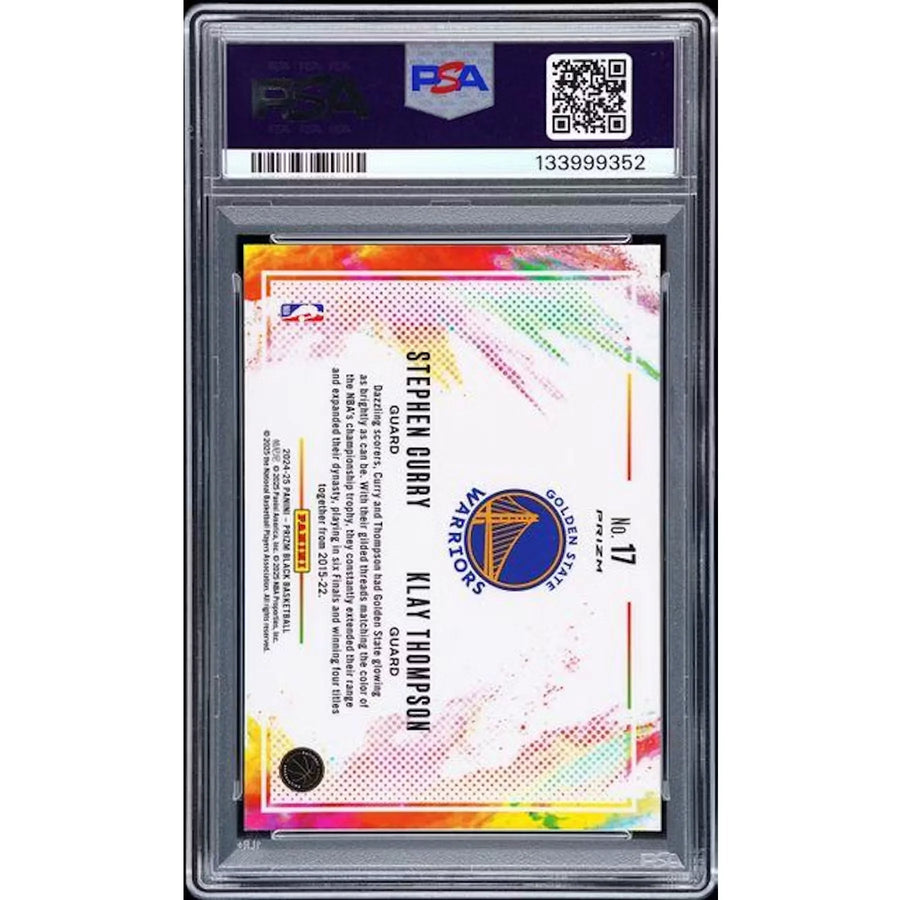 Stephen Curry & Klay Thompson Signed Dual 2024 Panini Prizm Black #17 Card | PSA 9