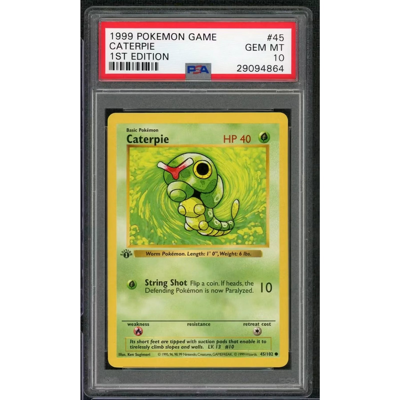 1999 Pokemon Caterpie 1st Edition #45 | PSA 10 Gem Mint