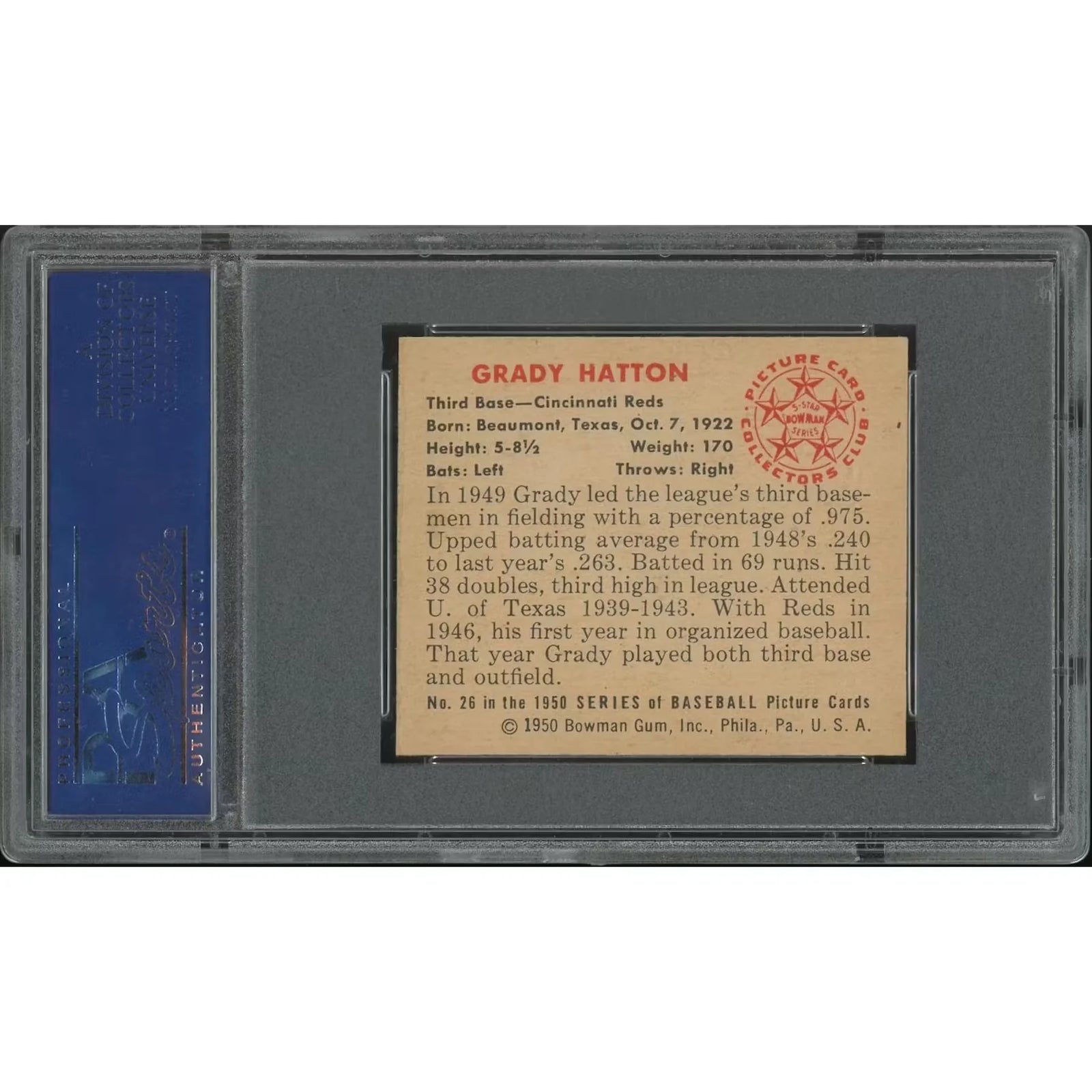 1950 Bowman Baseball #26 Grady Hatton | PSA 7 NM