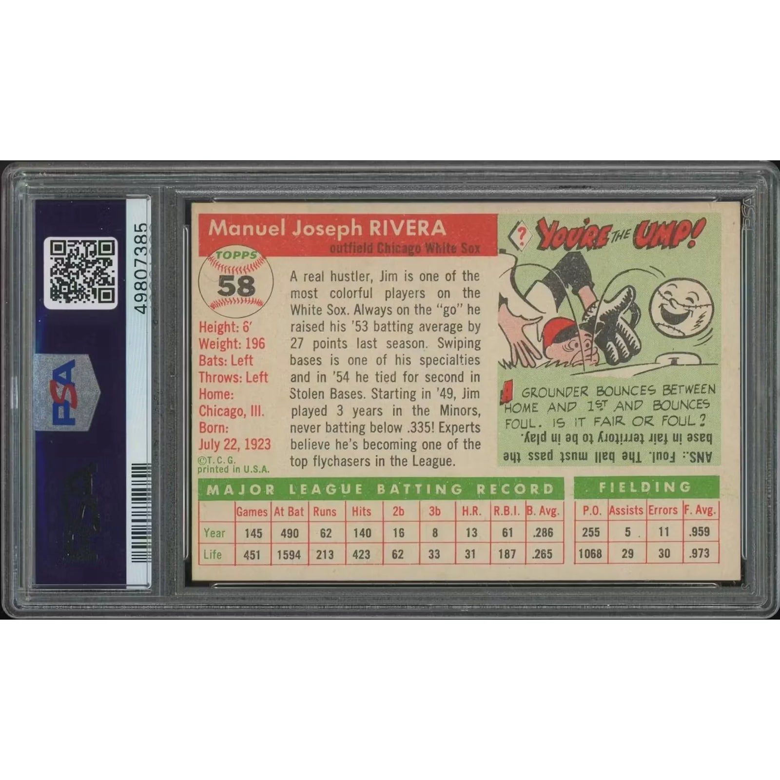 1955 Topps Baseball #58 Jim Rivera | PSA 6 (EX-MT)