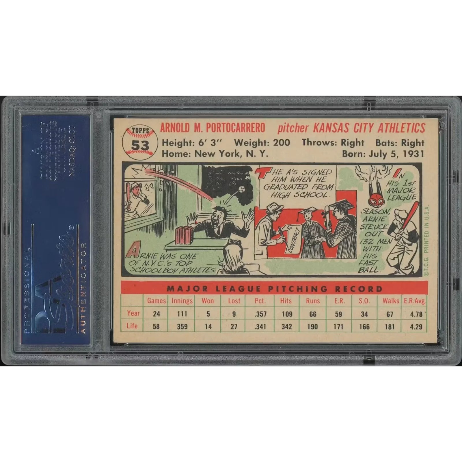 1956 Topps Baseball #53 Arnie Portocarrero | PSA 7 NM