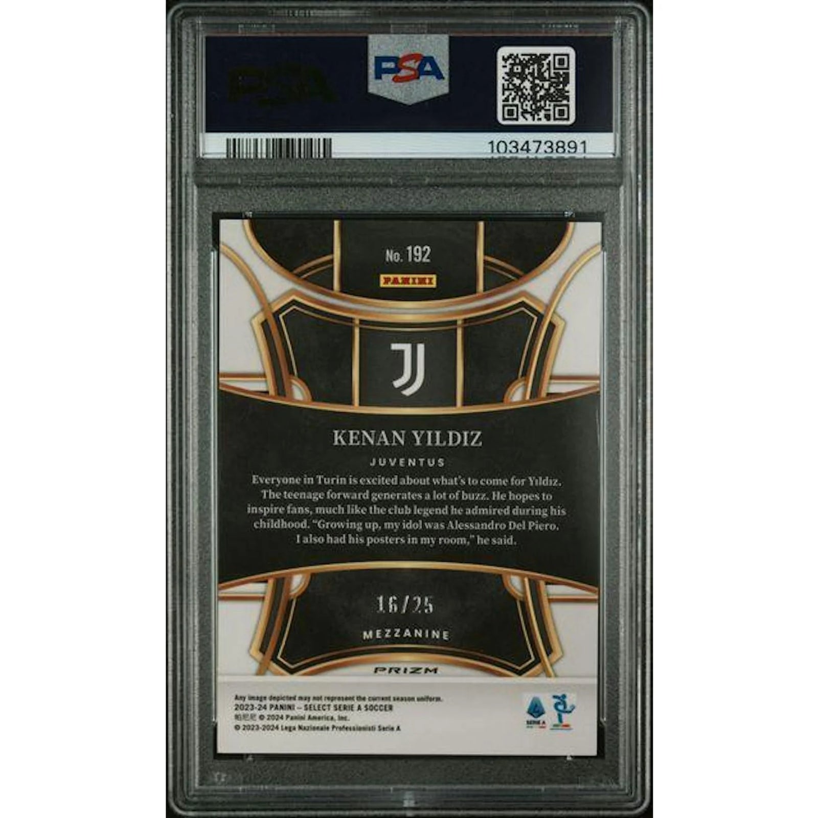 Kenan Yildiz 2023 Panini Select Serie A Tie-Dye Card #192 | PSA 10