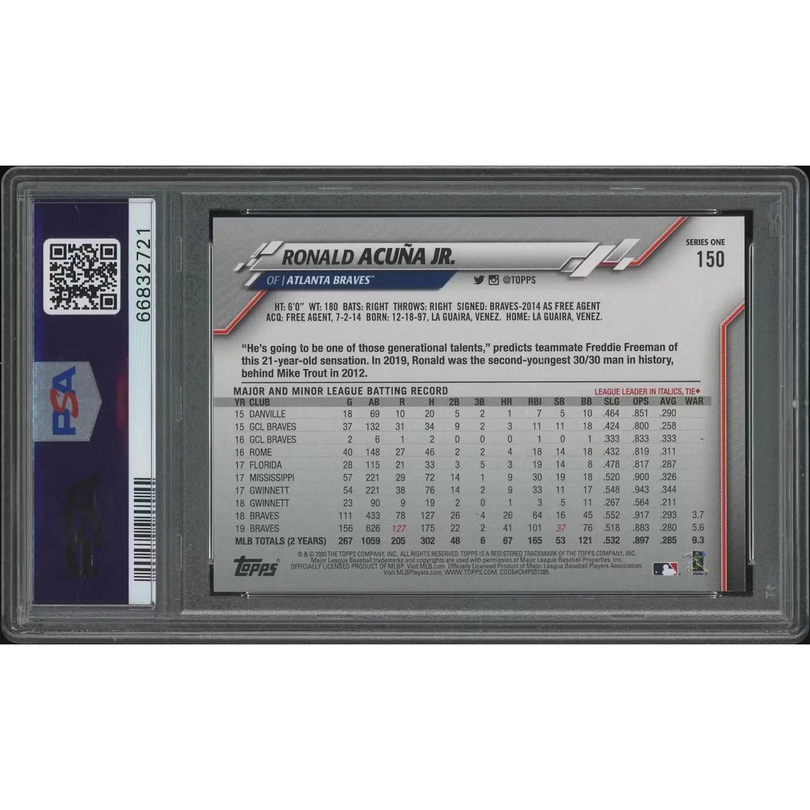 Ronald Acuna Jr 2020 Topps Baseball #150 Card | PSA 10 Gem Mint