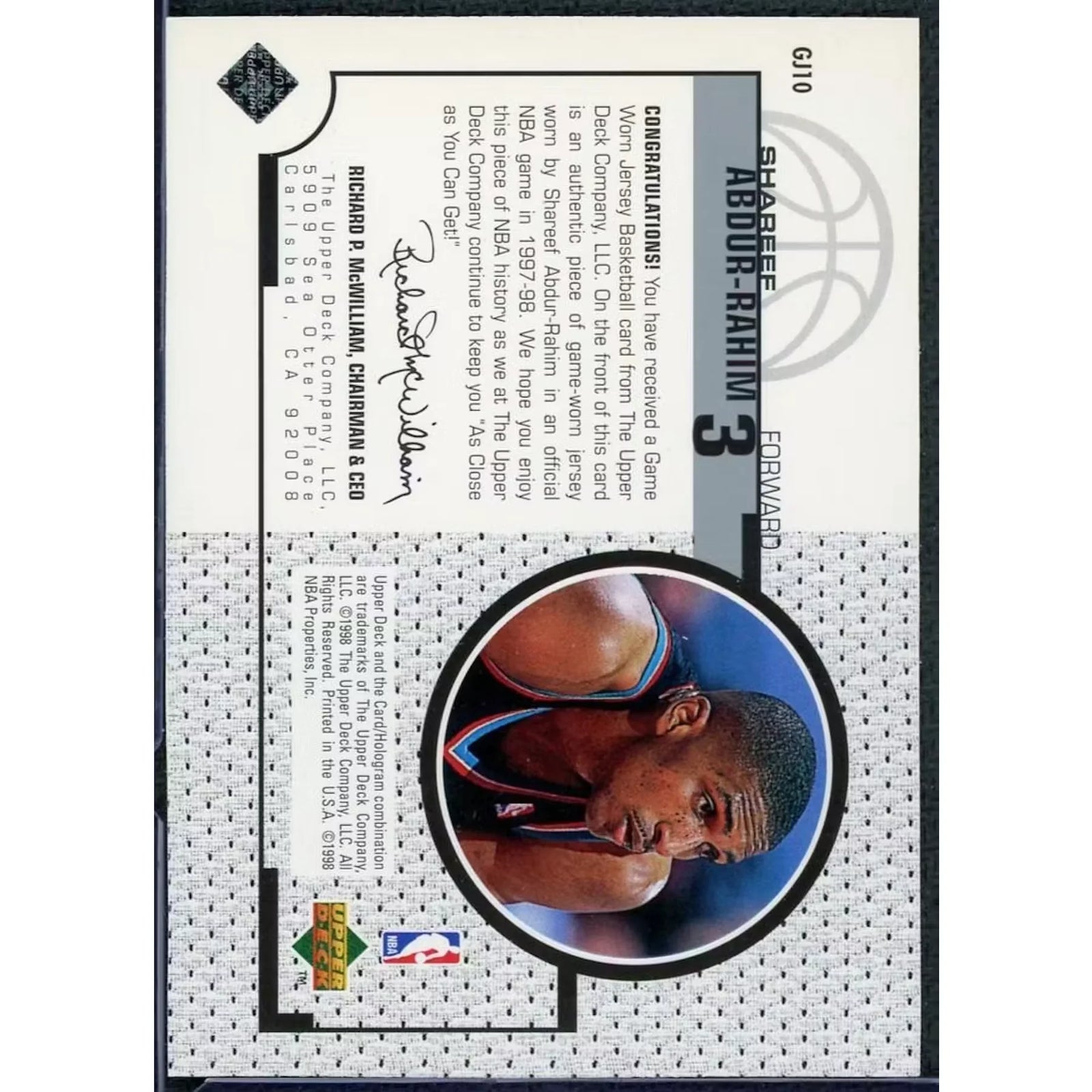 Shareef Abdur-Rahim Signed 1998-99 Upper Deck Game Jersey | #GJ10