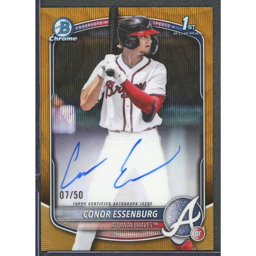 Conor Essenburg 2025 Bowman Draft 1st Bowman Gold Wave Refractor Auto/50