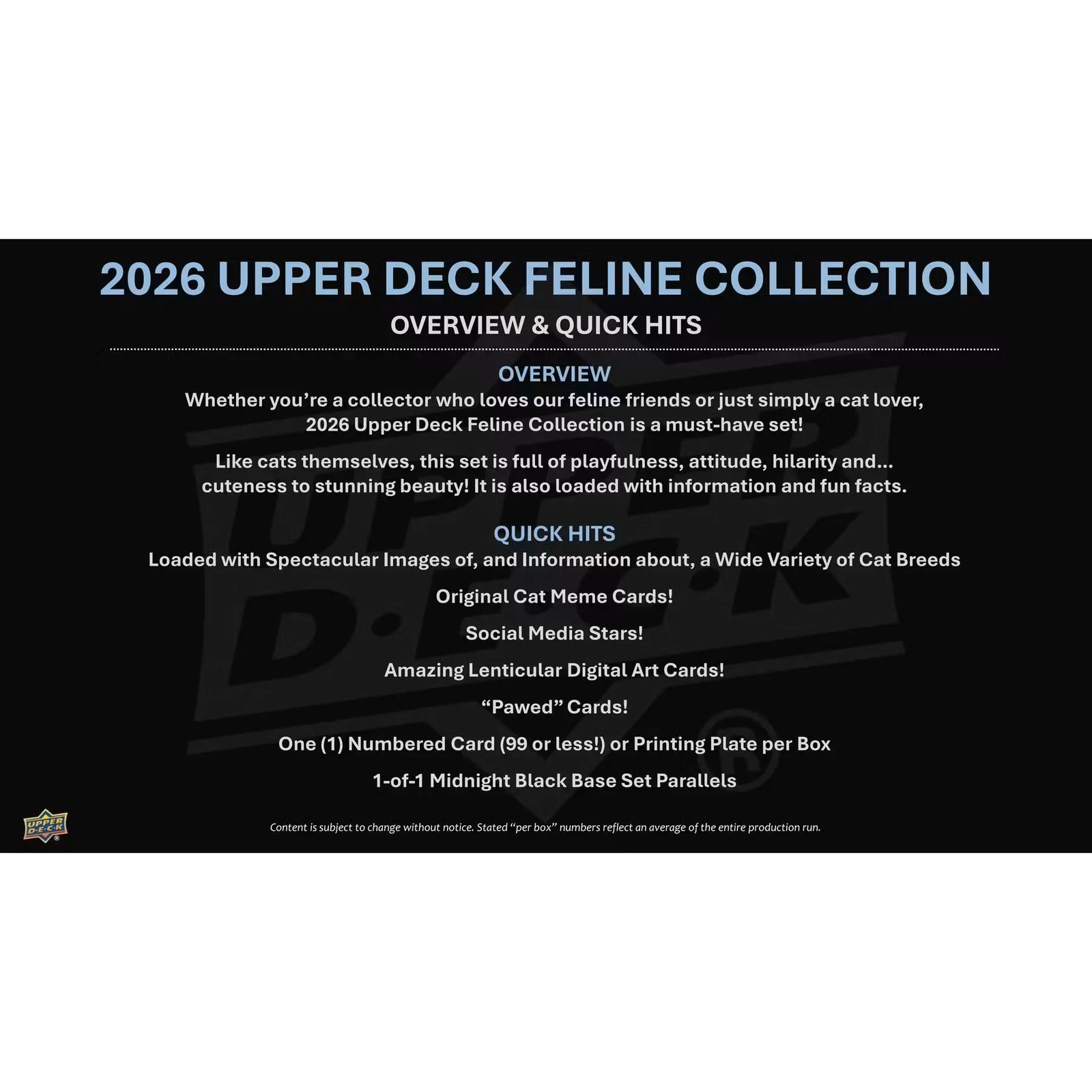 2026 Upper Deck Feline Collection Hobby 10 Box Case Presell