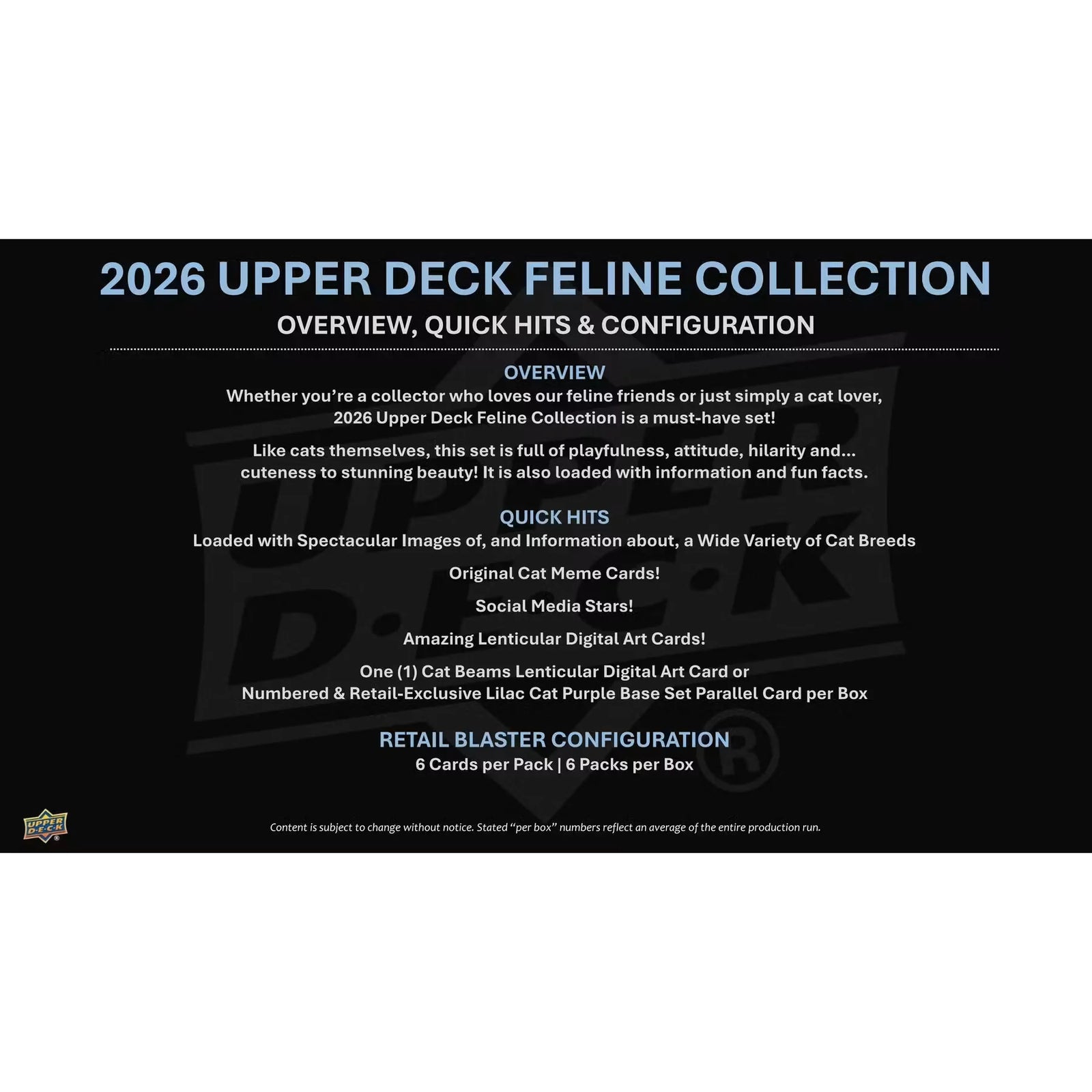2026 Upper Deck Feline Collection Blaster 20 Box Case Presell