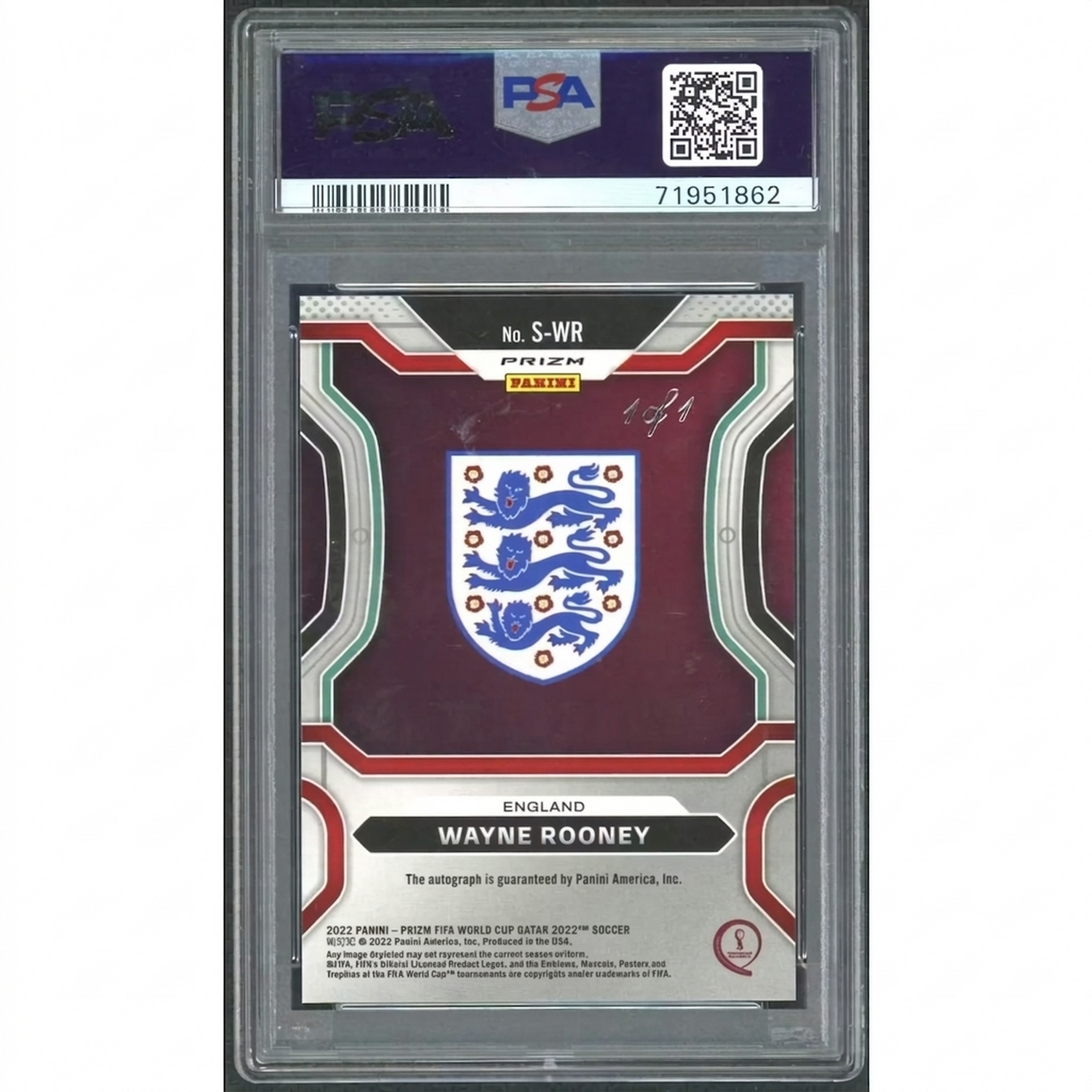 Wayne Rooney Signed 2022 Panini Prizm World Cup Card | Black Choice Auto 1/1 PSA 9