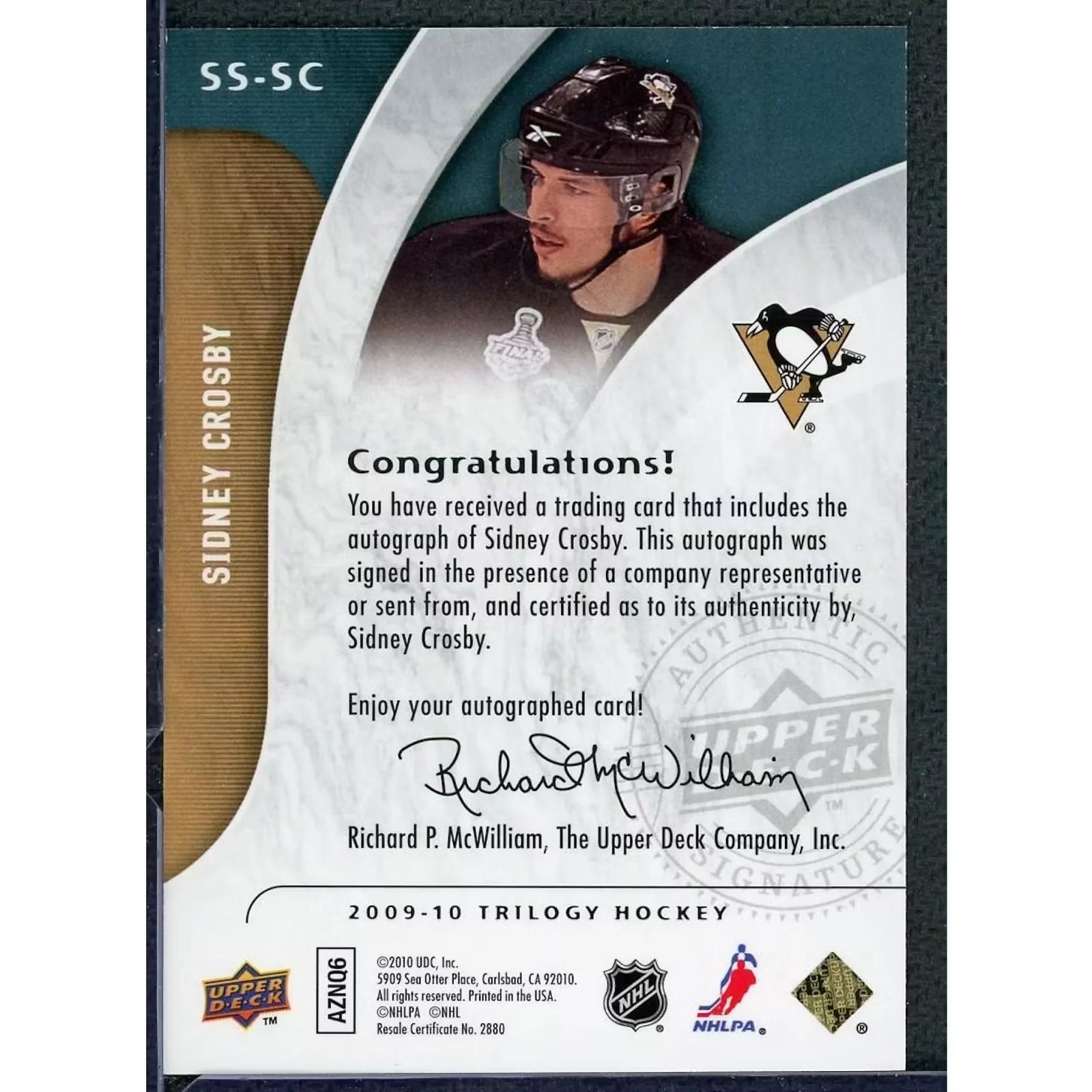 Sidney Crosby Signed 2009-10 Upper Deck Trilogy Card | Superstar Scripts Auto