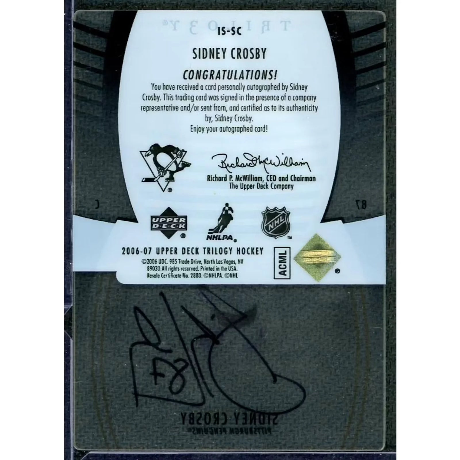 Sidney Crosby Signed 2006-07 Upper Deck Trilogy Ice Scripts Card