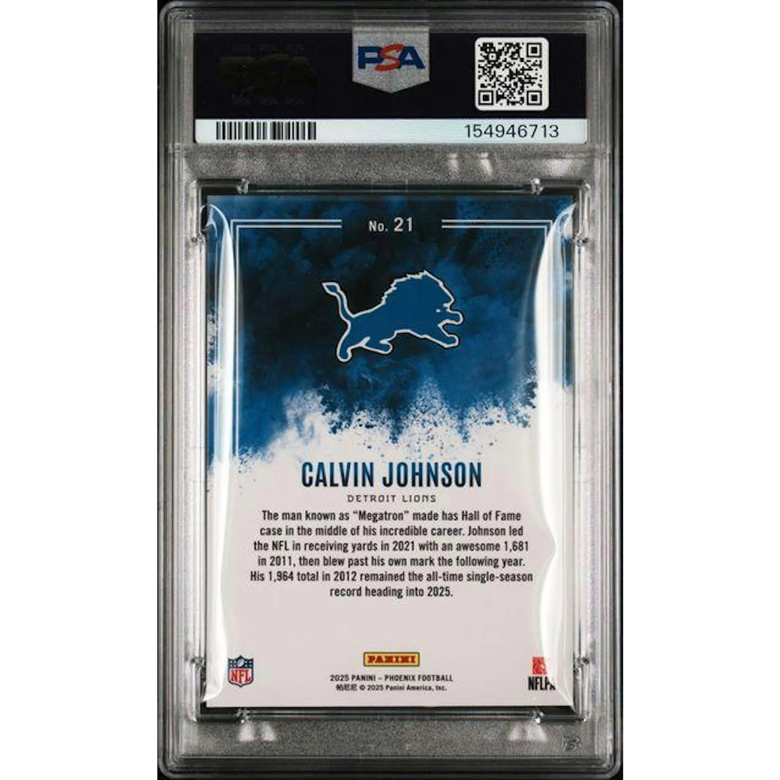 Calvin Johnson 2025 Panini Phoenix Color Blast #21 | PSA 7